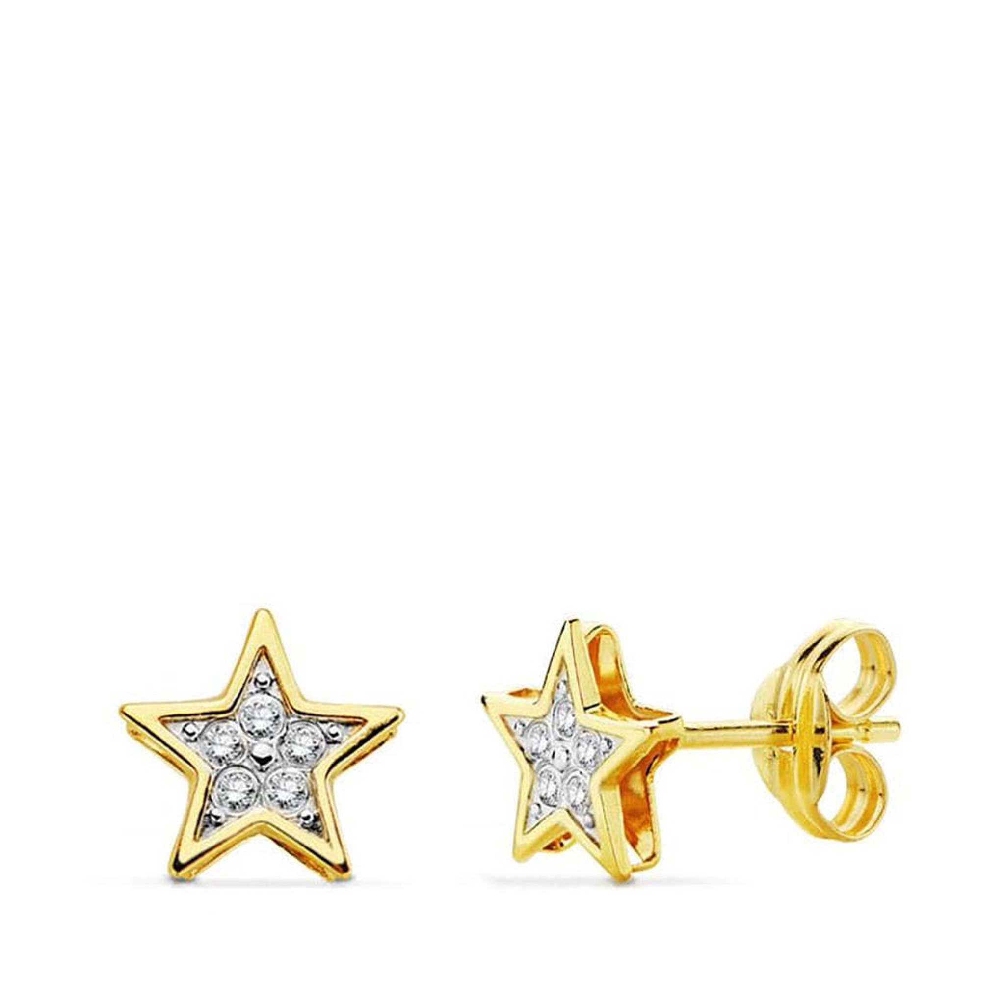 L'ATELIER D'AZUR Boucles d'Oreilles Or 18 Carats 750 Etoiles - Zirconium