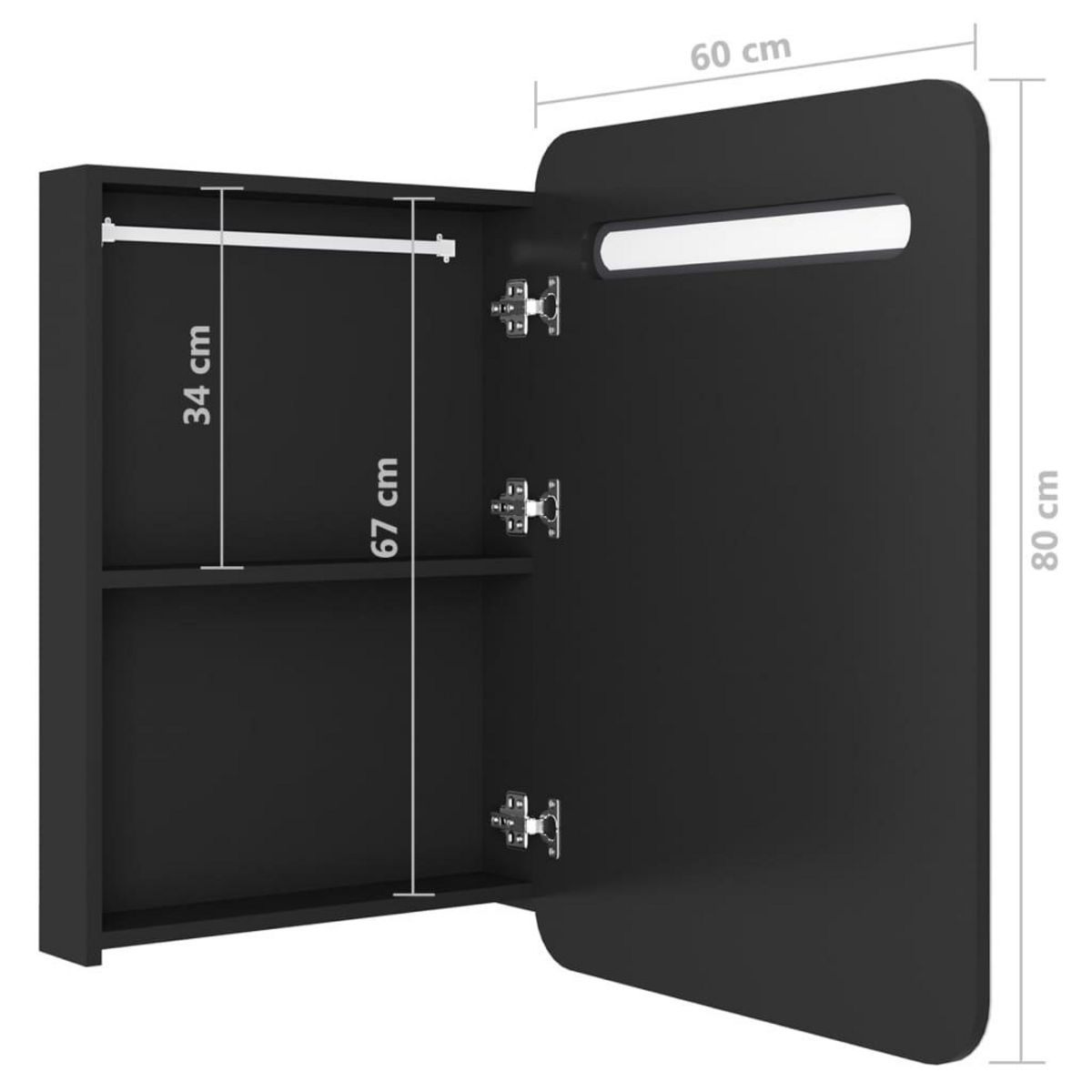 VIDAXL Armoire de salle de bain a miroir LED noir 60x11x80 cm