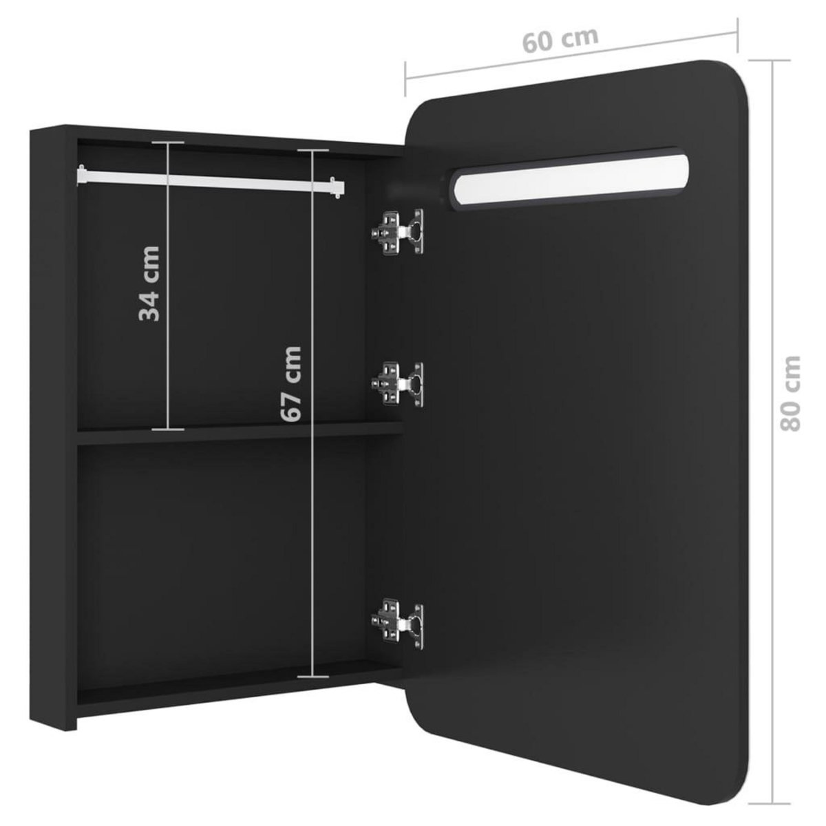 VIDAXL Armoire de salle de bain a miroir LED noir 60x11x80 cm