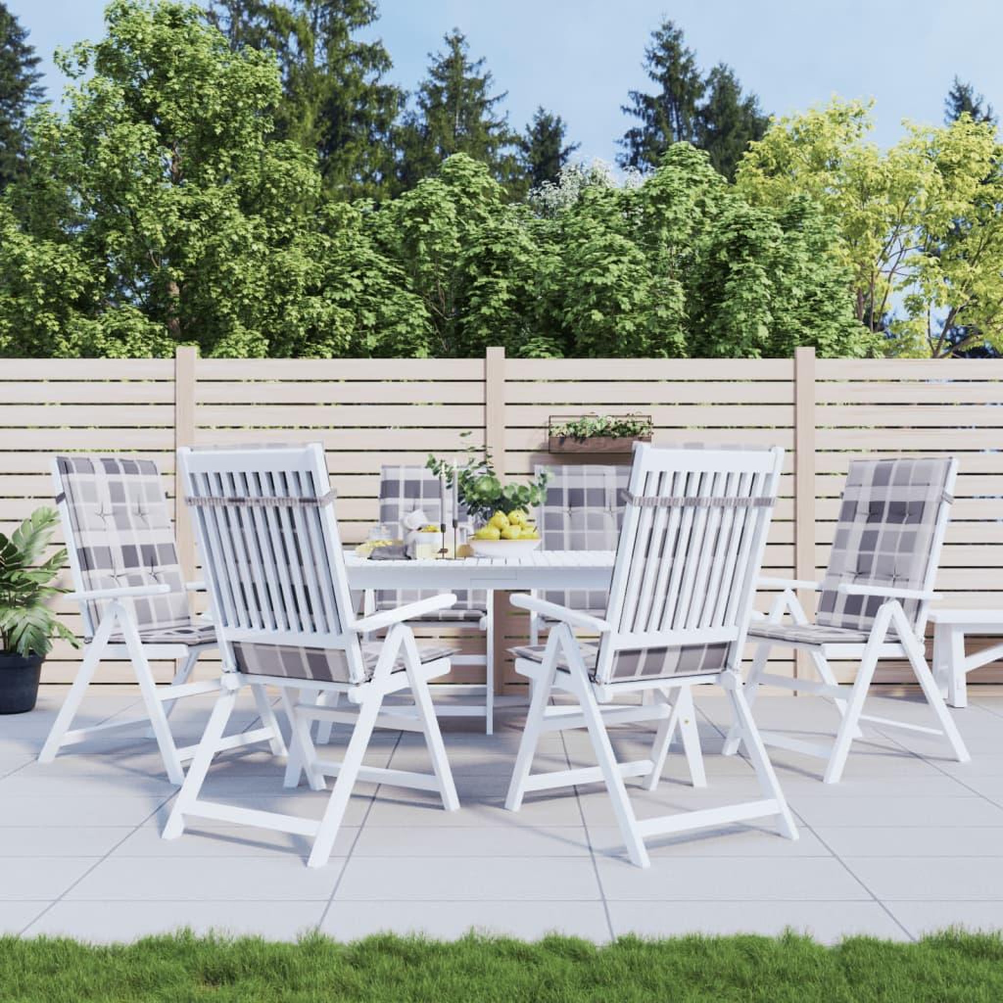 VIDAXL Coussins de chaise jardin a dossier haut lot de 6 carreaux gris