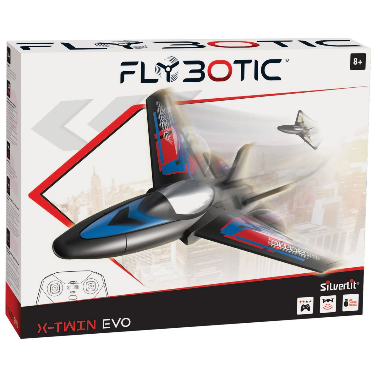 SILVERLIT Flybotic by Silverlit - Avion Télécommandé X-Twin 30 cm rouge-bleu