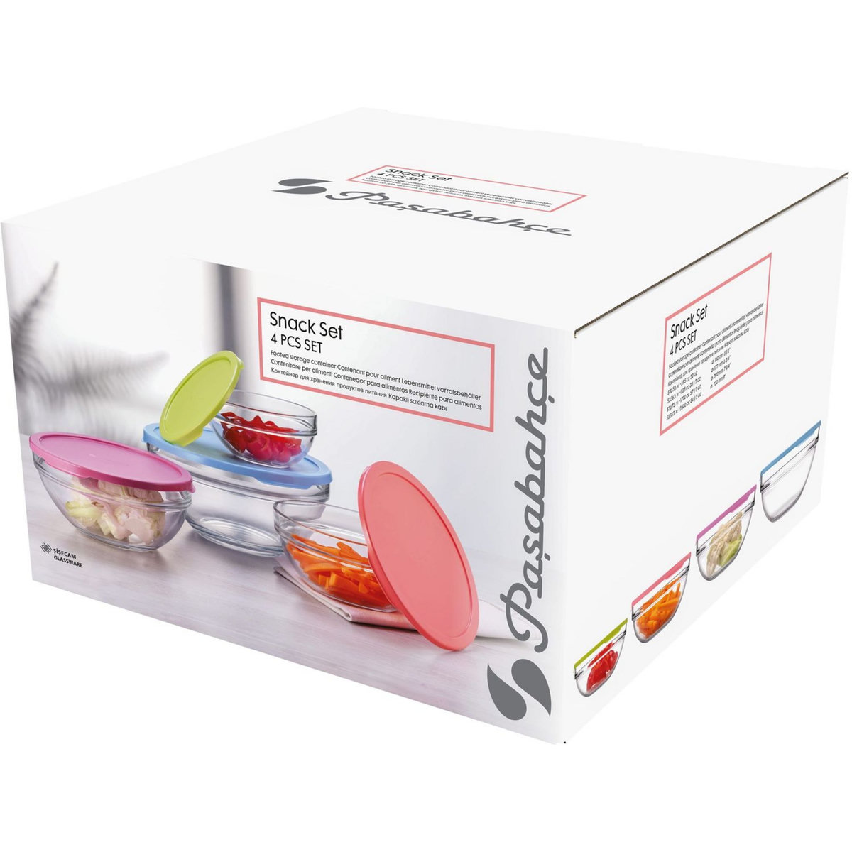 Set 4 saladiers en verre + couvercle