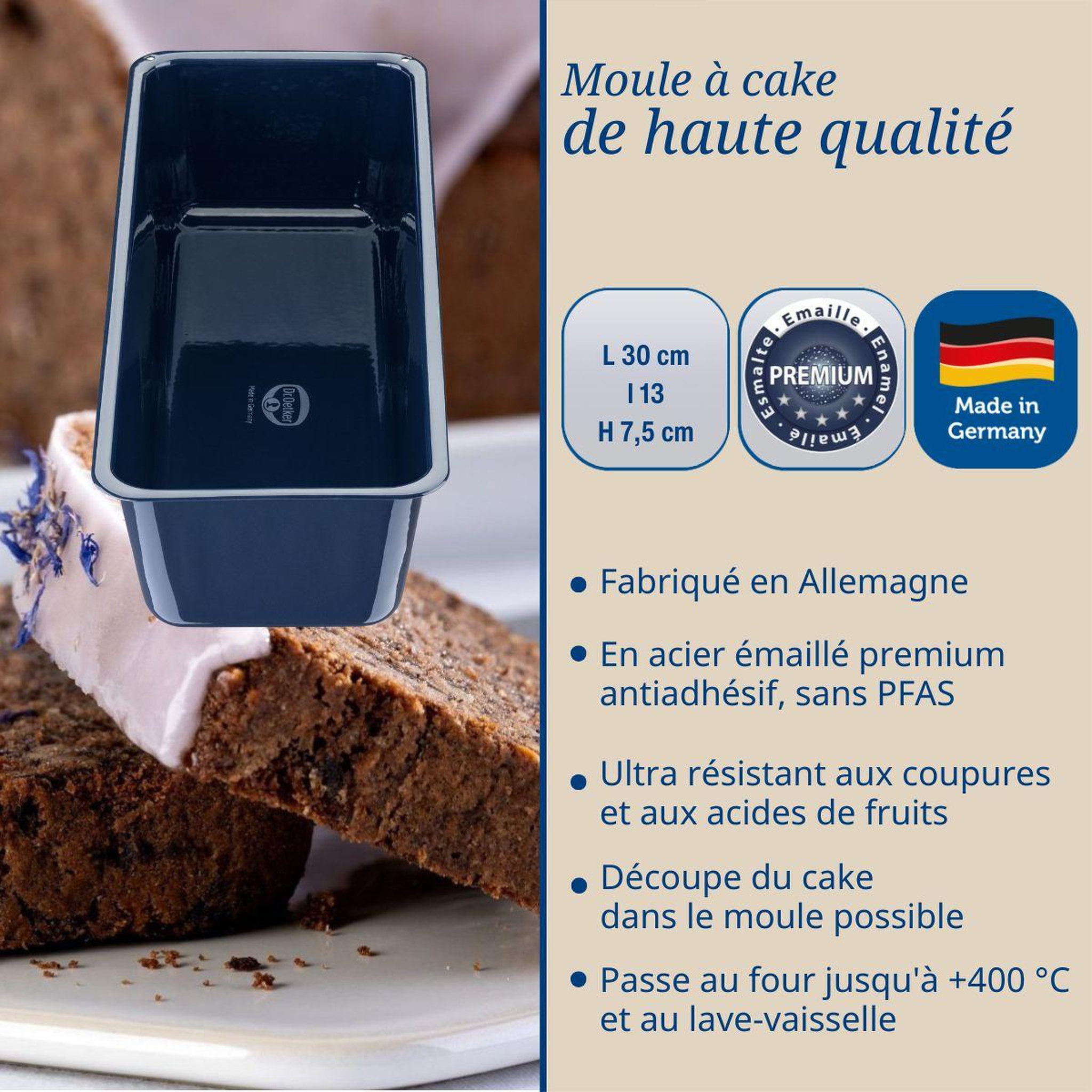 Voir la diapositive 3 : DR.OETKER Lot de 2 moules à gâteaux 30/30 cm en acier émaillé dr oetker back-liebe