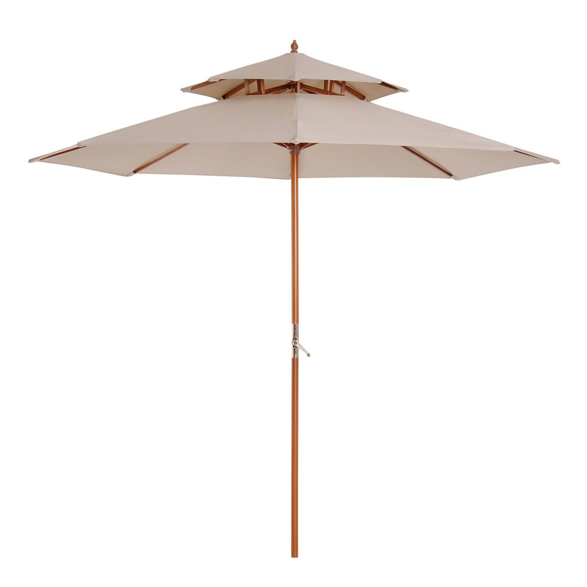 OUTSUNNY Parasol en bois peuplier droit 2 toits polyester 180 g/m² dia. 2,65 x 2,64H m beige