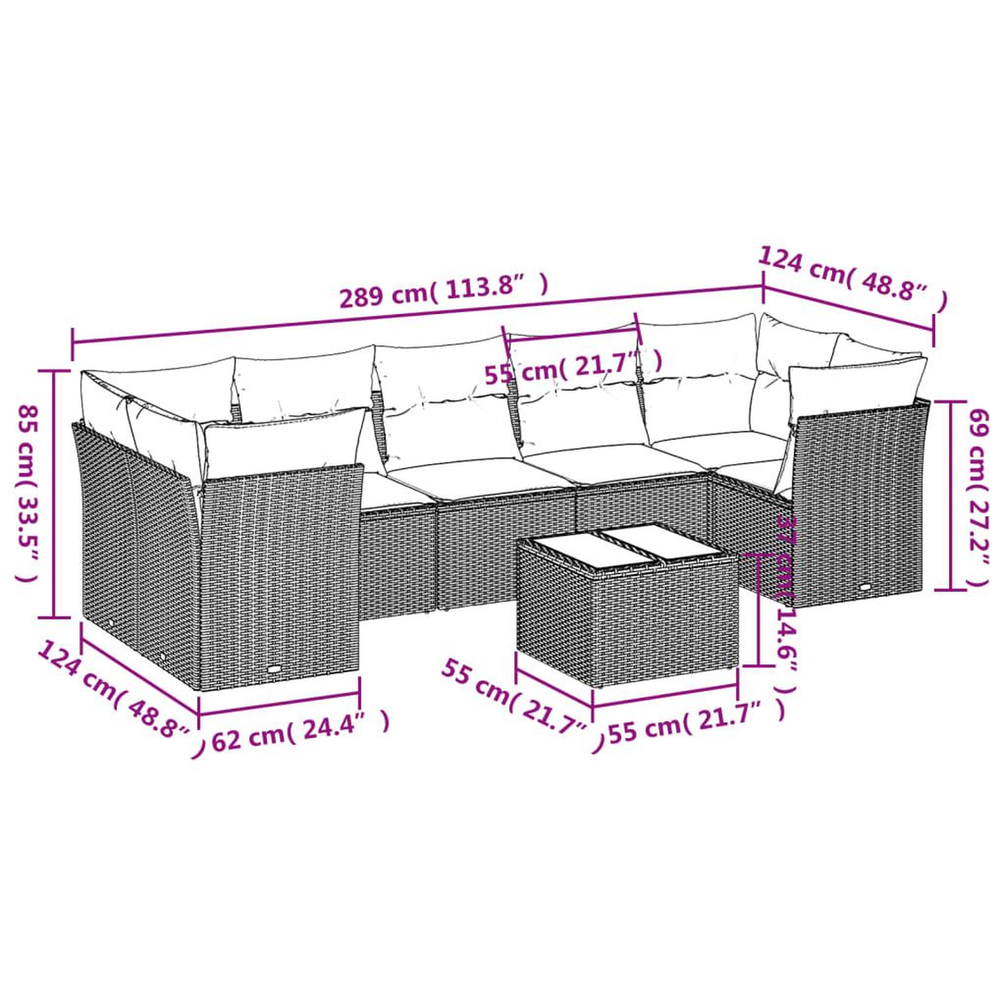 Voir la diapositive 4 : VIDAXL Salon de jardin 8 pcs avec coussins noir resine tressee