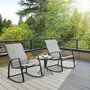 Voir la diapositive 2 : OUTSUNNY Ensemble de jardin 3 pièces 2 fauteuils à bascule table basse plateau verre trempé acier époxy textilène gris