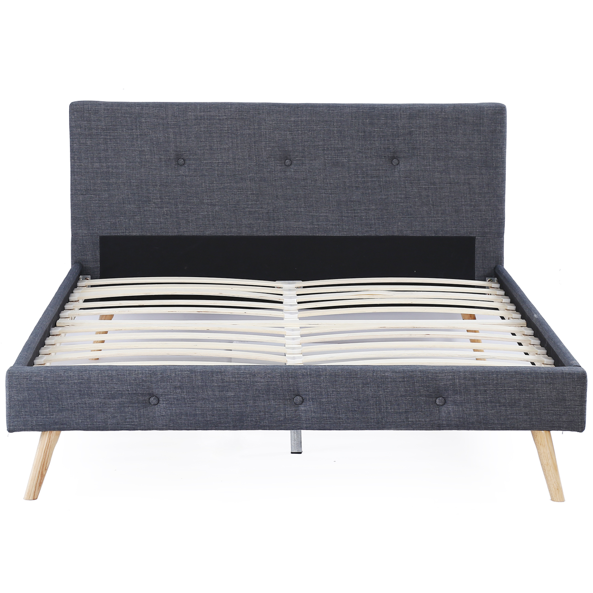 Voir la diapositive 4 : ID MARKET Lit double scandinave oslo avec tête de lit et sommier 160 x 200 cm tissu gris anthracite