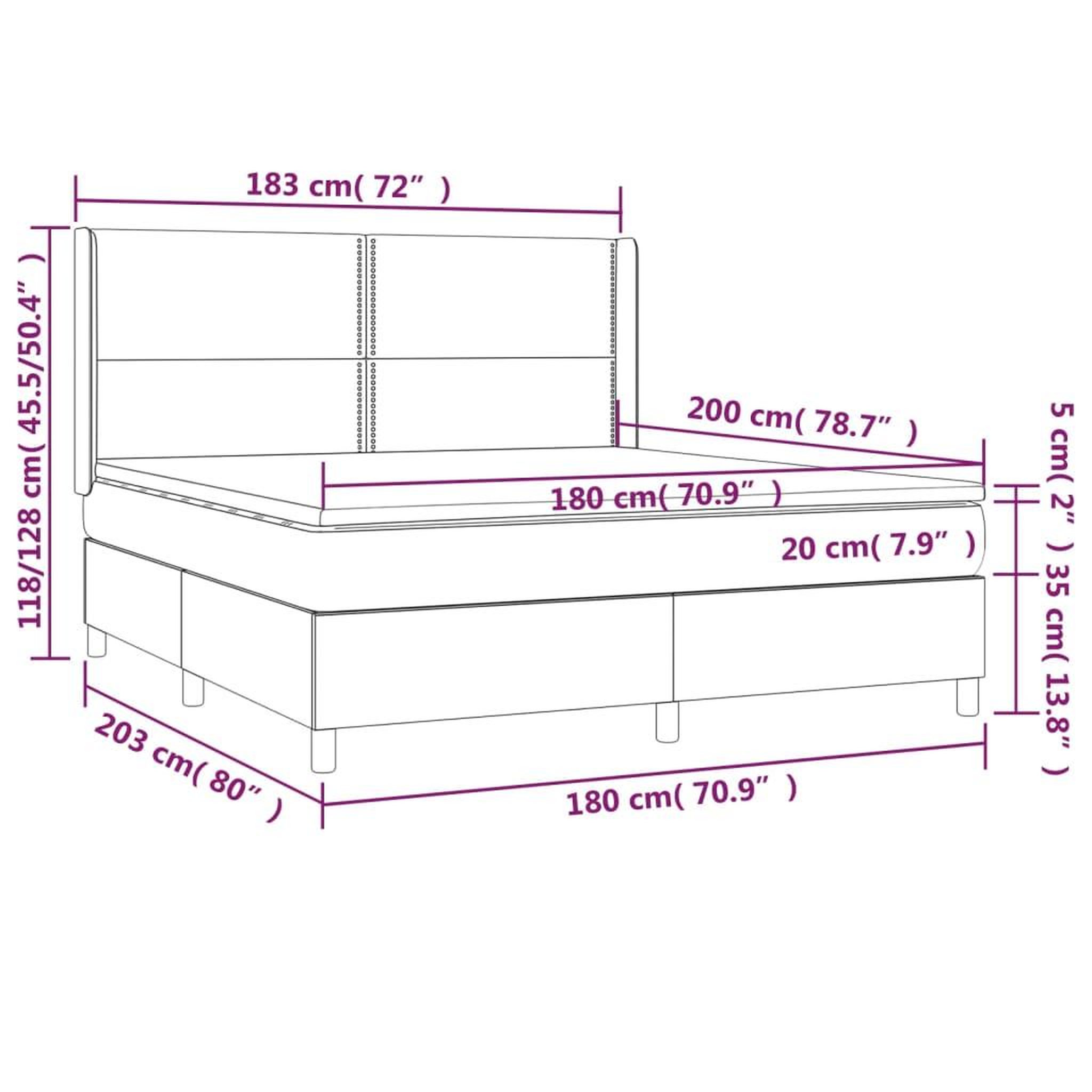 Voir la diapositive 6 : VIDAXL Sommier a lattes de lit avec matelas Gris fonce 180x200cm Tissu