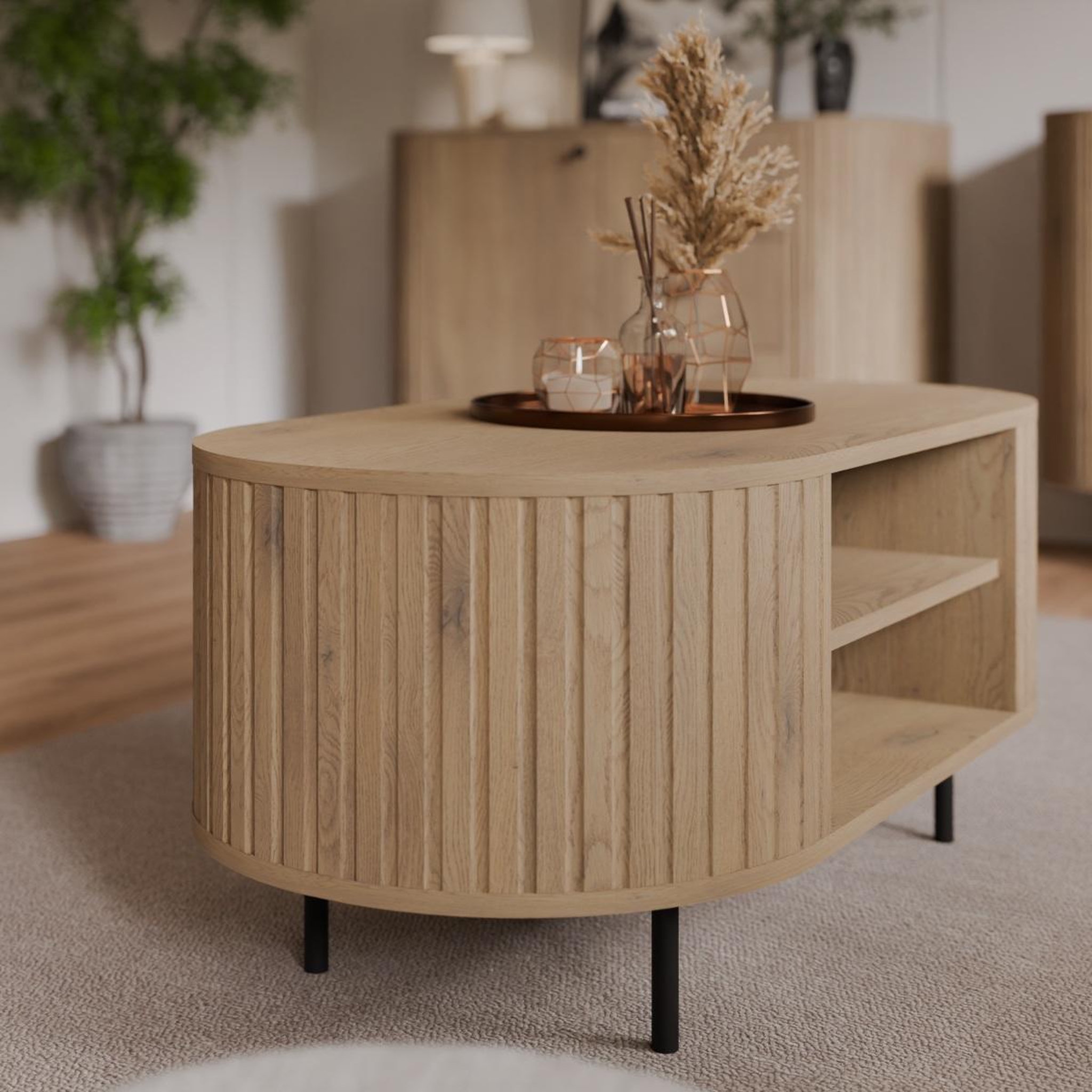 Voir la diapositive 4 : JLC KREATION Table basse moderne ovale en bois 100cm lilio