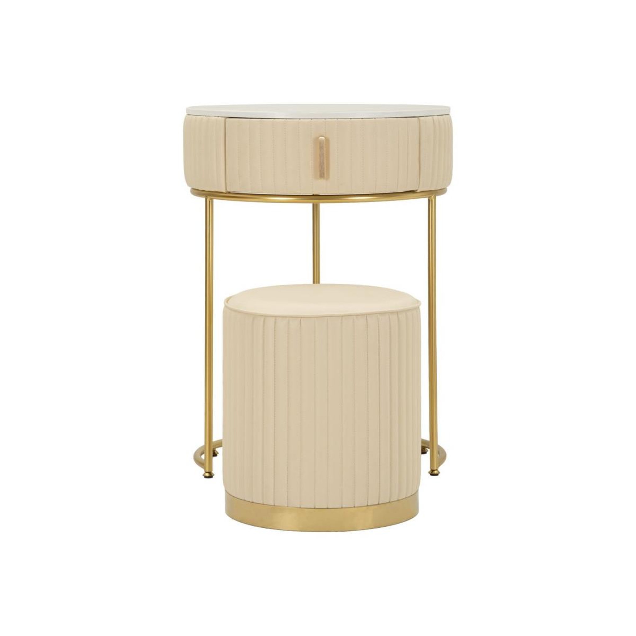 Voir la diapositive 2 : Paris Prix Table de Chevet avec Pouf  Pok  70cm Crème & Or