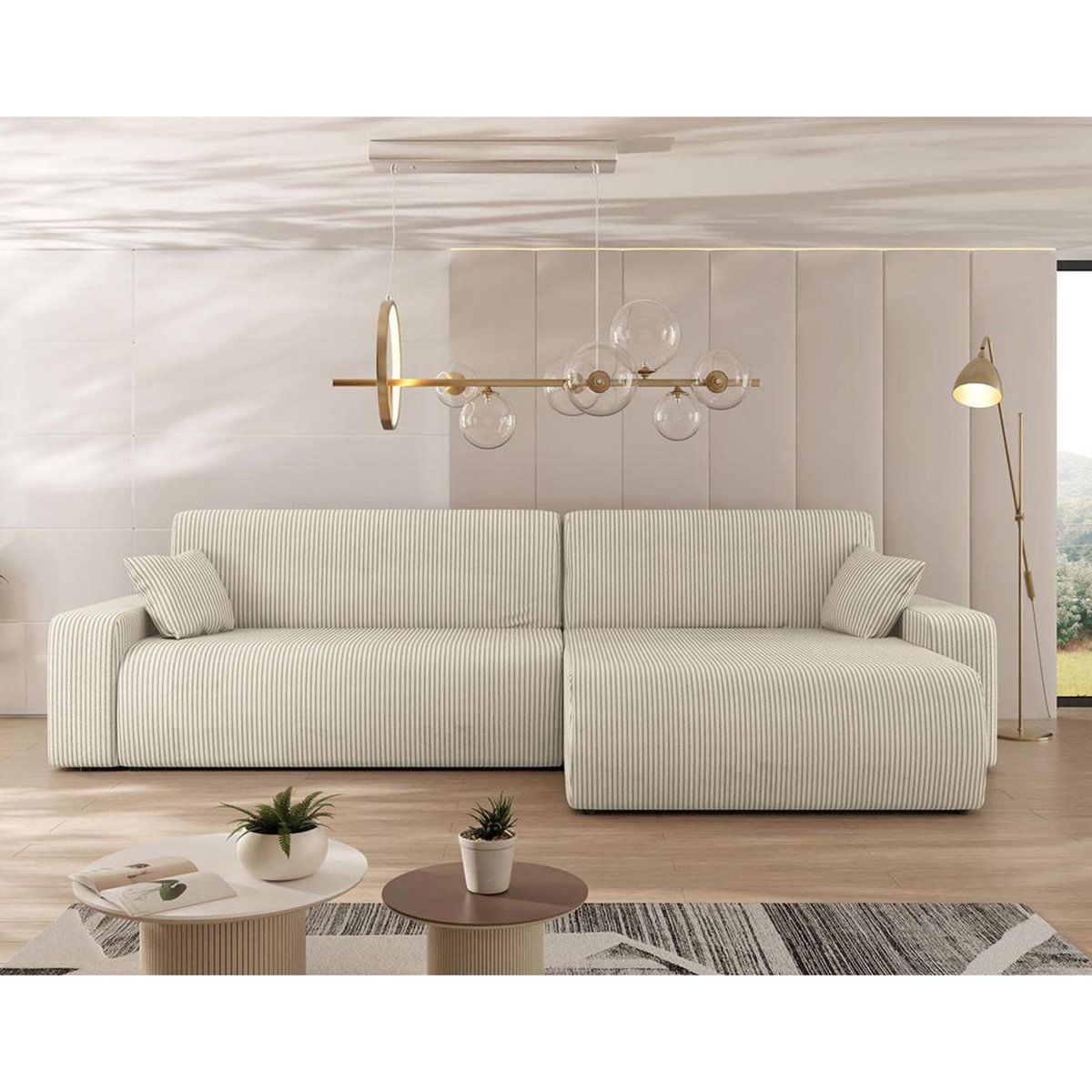 BEST MOBILIER Artemisa - canapé d'angle réversible 5 places convertible avec coffre en velours côtelé