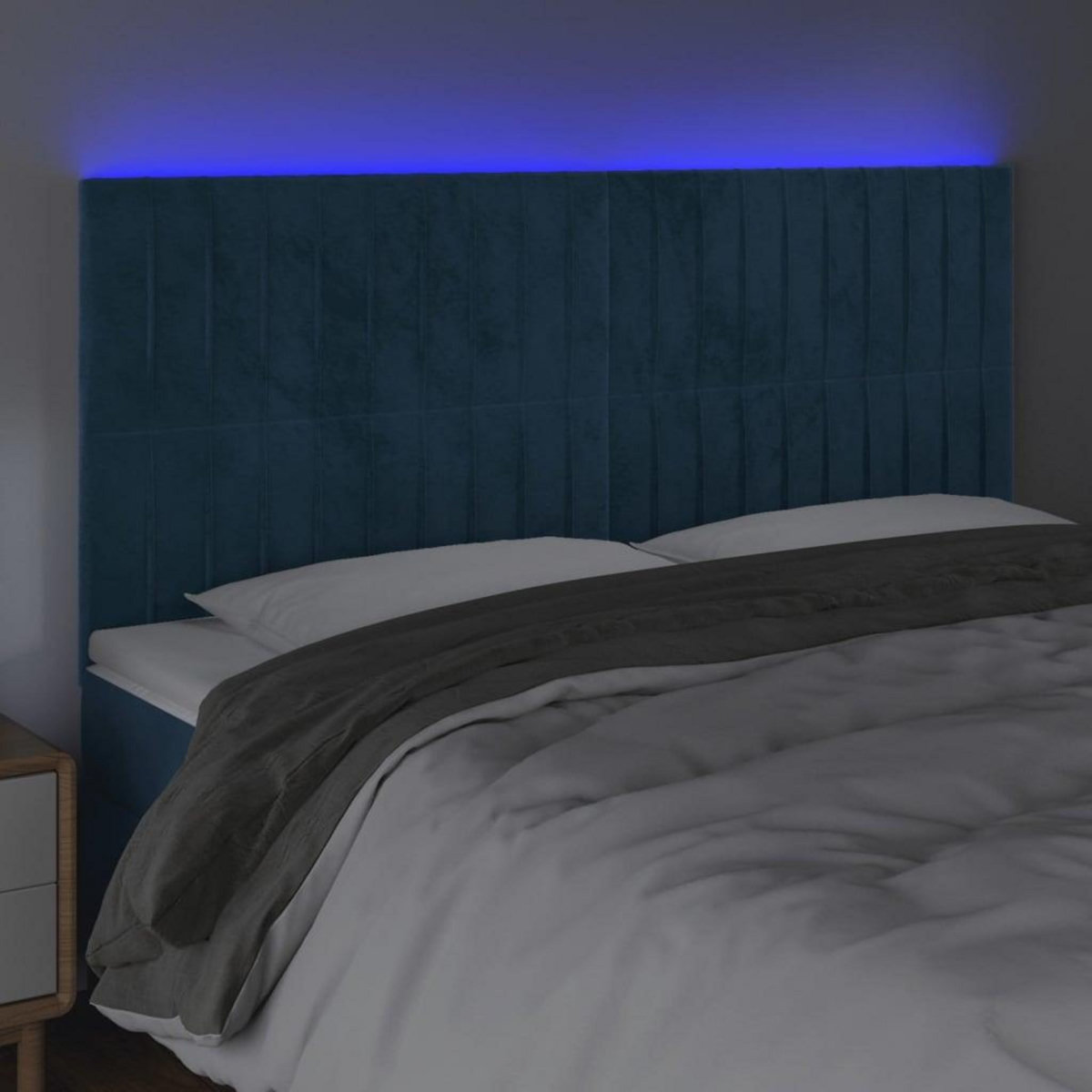 VIDAXL Tete de lit a LED Bleu fonce 200x5x118/128 cm Velours