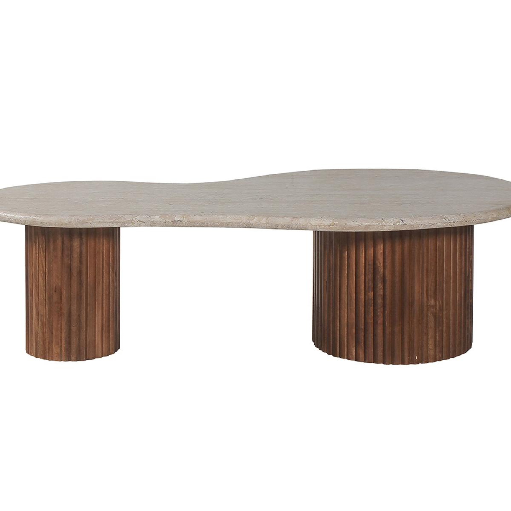 Voir la diapositive 4 : JLC KREATION Table basse en bois de manguier avec plateau en travertin melvine
