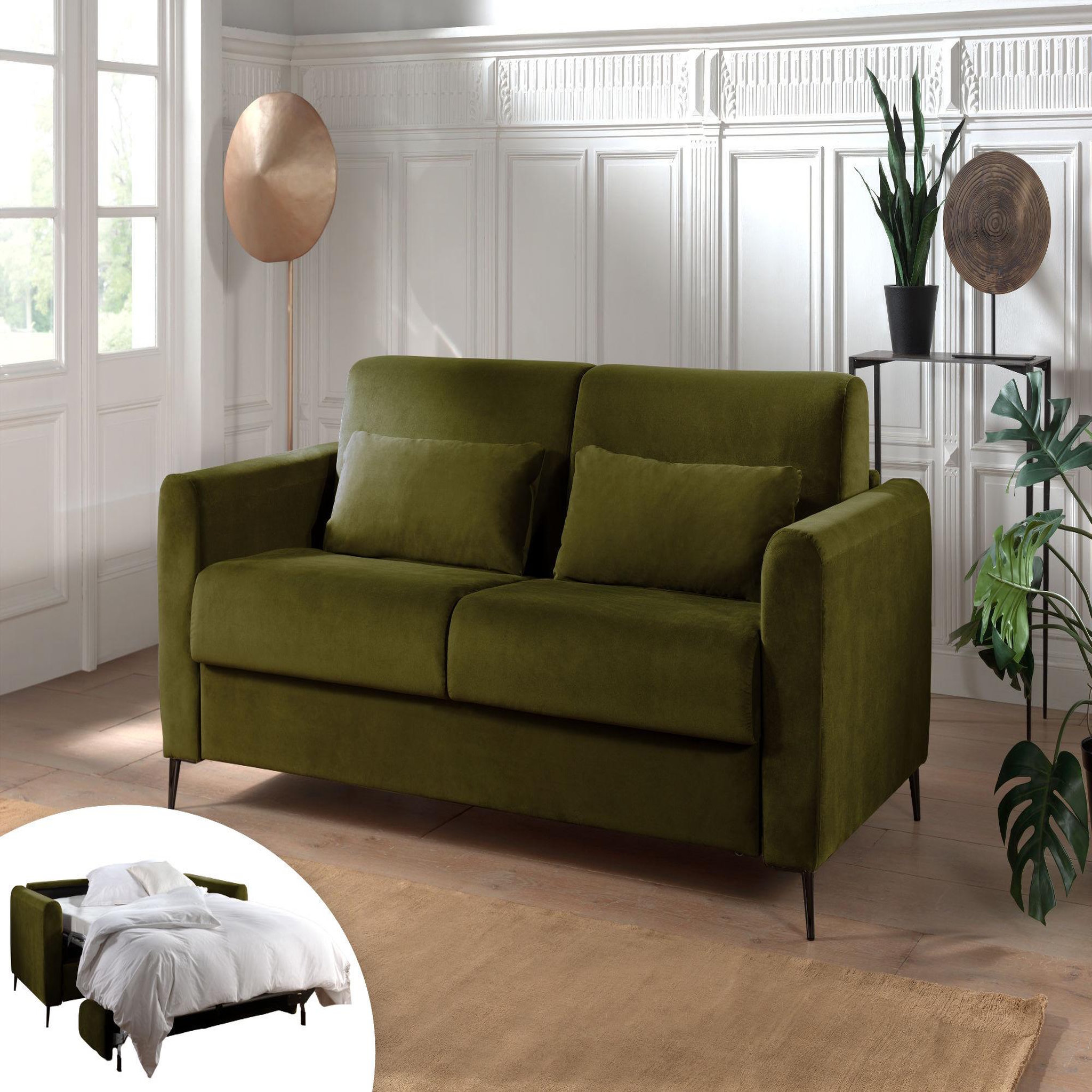Voir la diapositive 5 : LISA DESIGN Owen - canapé 3 places convertible express couchage quotidien 140 cm matelas 12 cm en velours