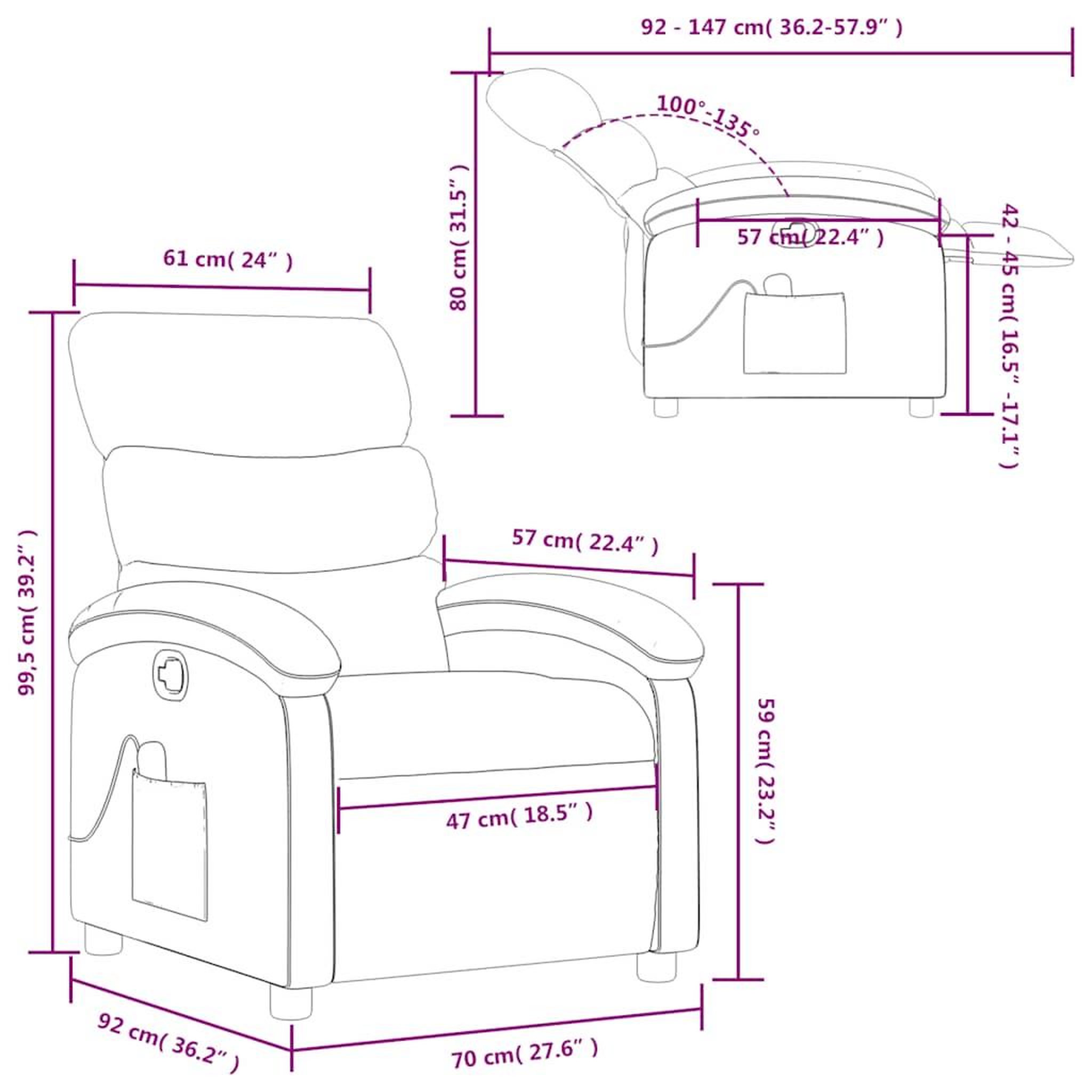 Voir la diapositive 6 : VIDAXL Fauteuil de massage inclinable Marron fonce Tissu