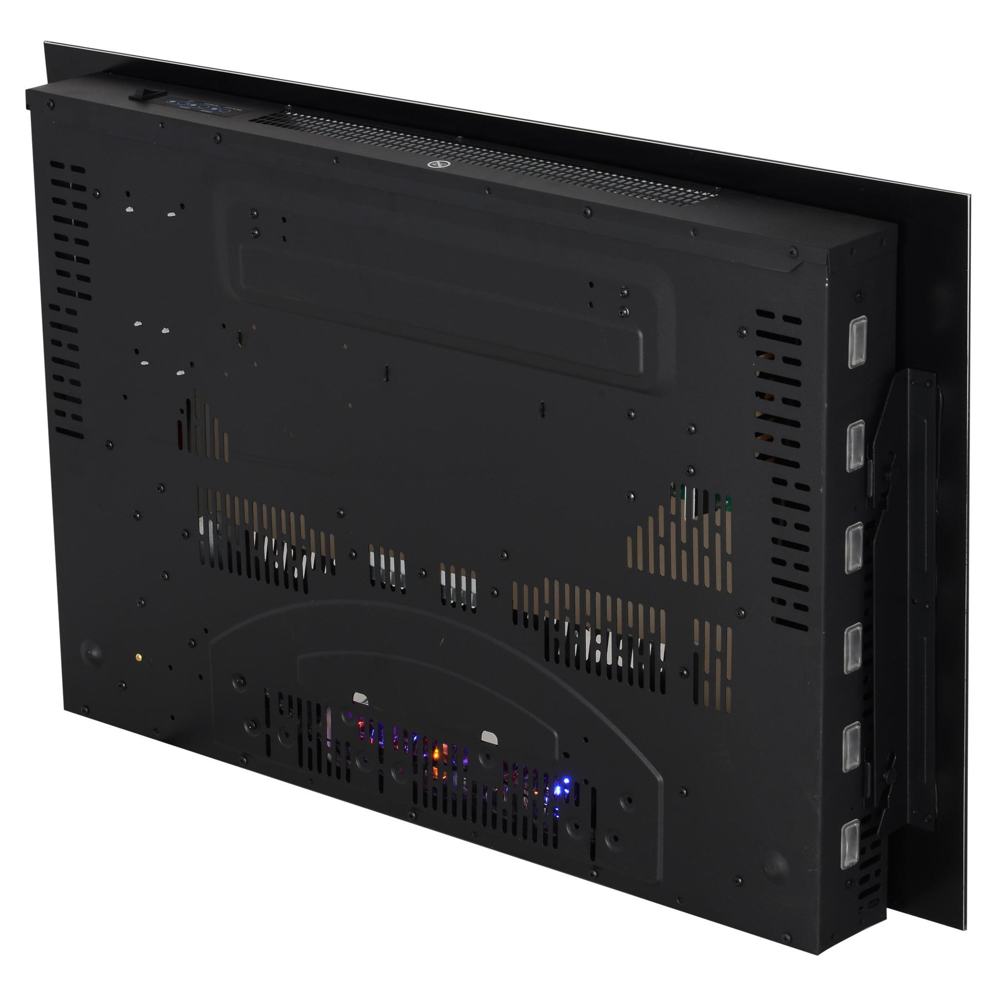 Voir la diapositive 6 : HOMCOM Cheminée électrique murale LED 7 effets flammes + 7 couleurs ambiance + galets télécommande thermostat 1000-2000 W minuterie noir