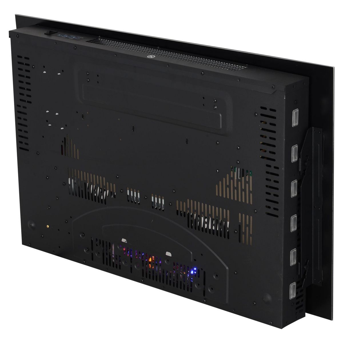 HOMCOM Cheminée électrique murale LED 7 effets flammes + 7 couleurs ambiance + galets télécommande thermostat 1000-2000 W minuterie noir