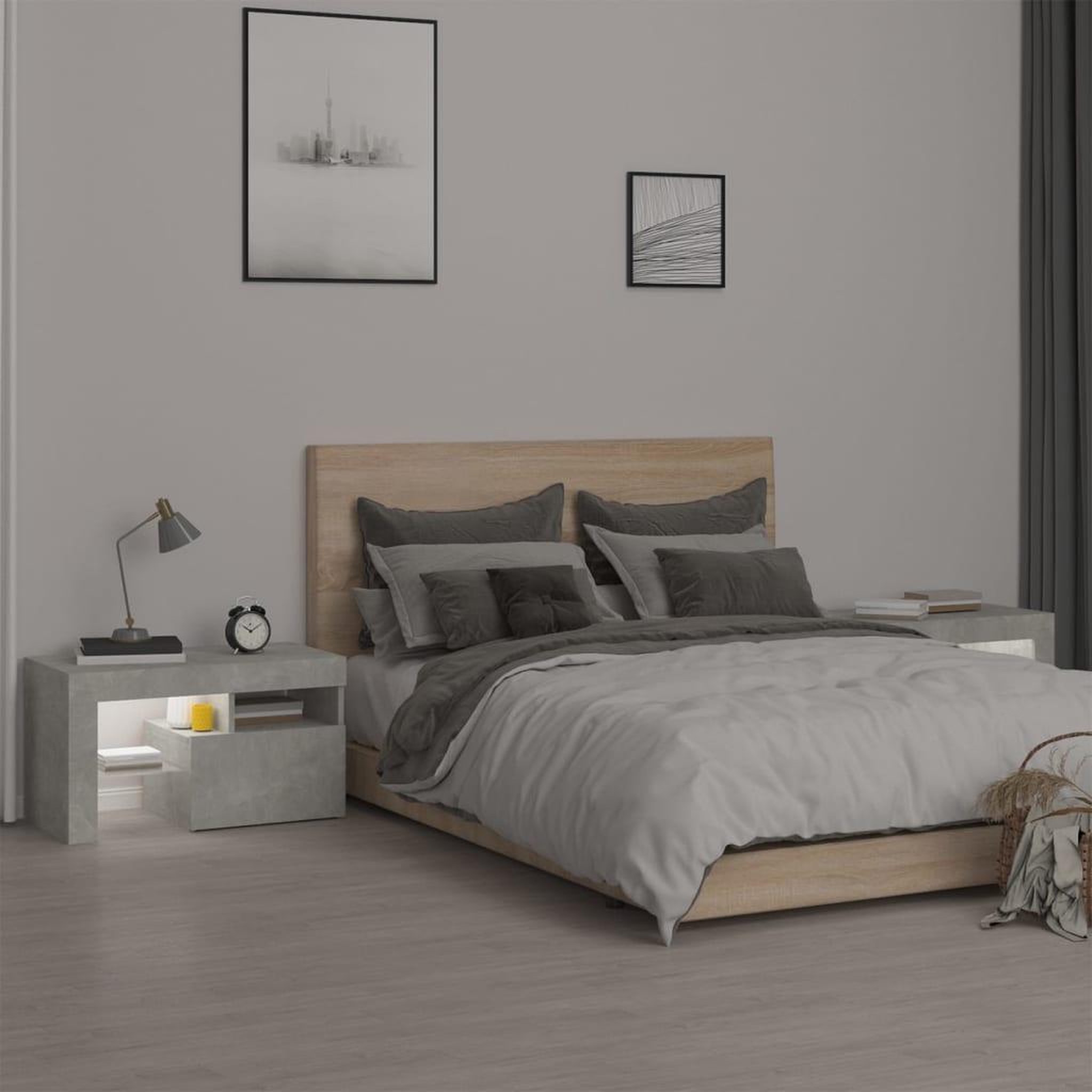 Voir la diapositive 4 : VIDAXL Tables de chevet 2 pcs et lumieres LED Gris beton 70x36,5x40 cm