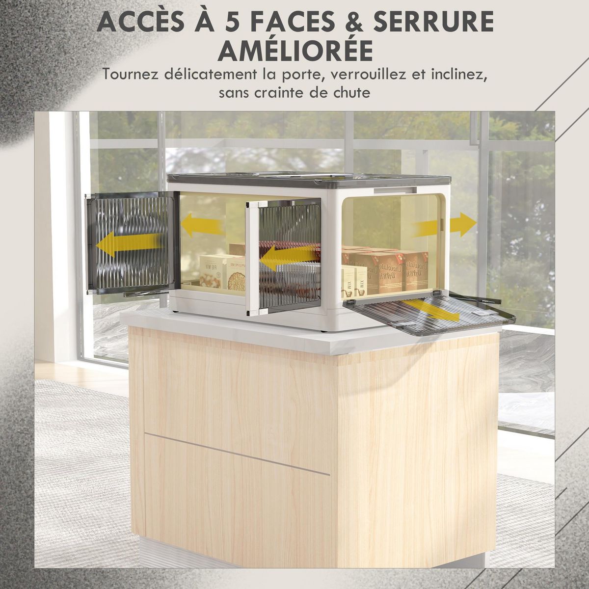 HOMCOM Boîte de rangement plastique 69L pliable empilable couvercle 4 roulettes accès 5 côtés blanc gris