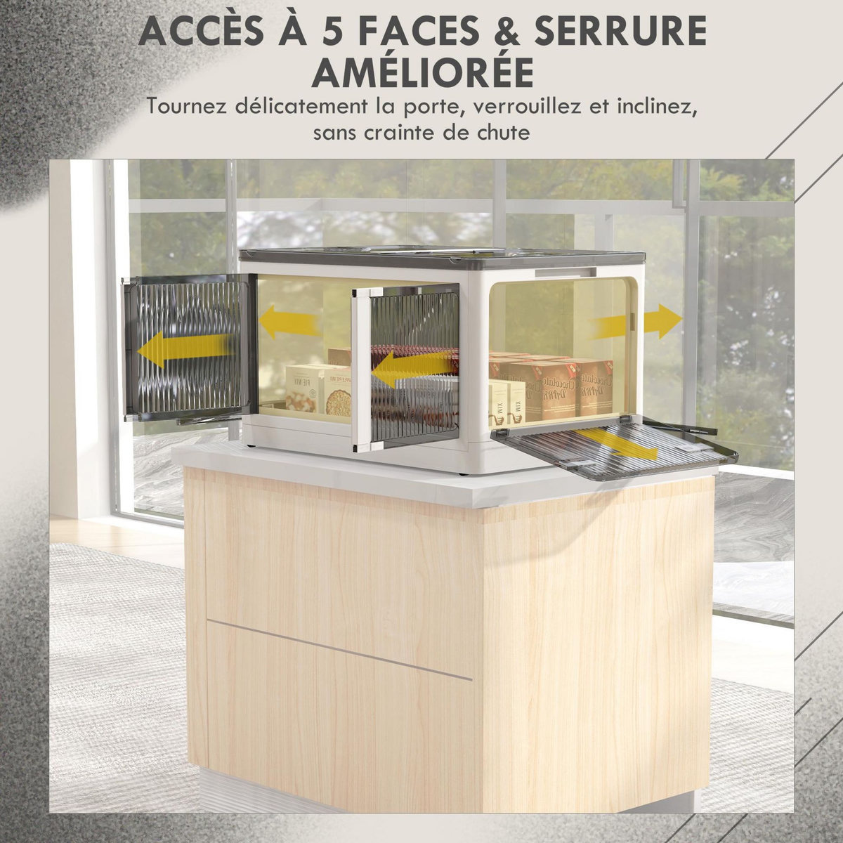 HOMCOM Boîte de rangement plastique 69L pliable empilable couvercle 4 roulettes accès 5 côtés blanc gris