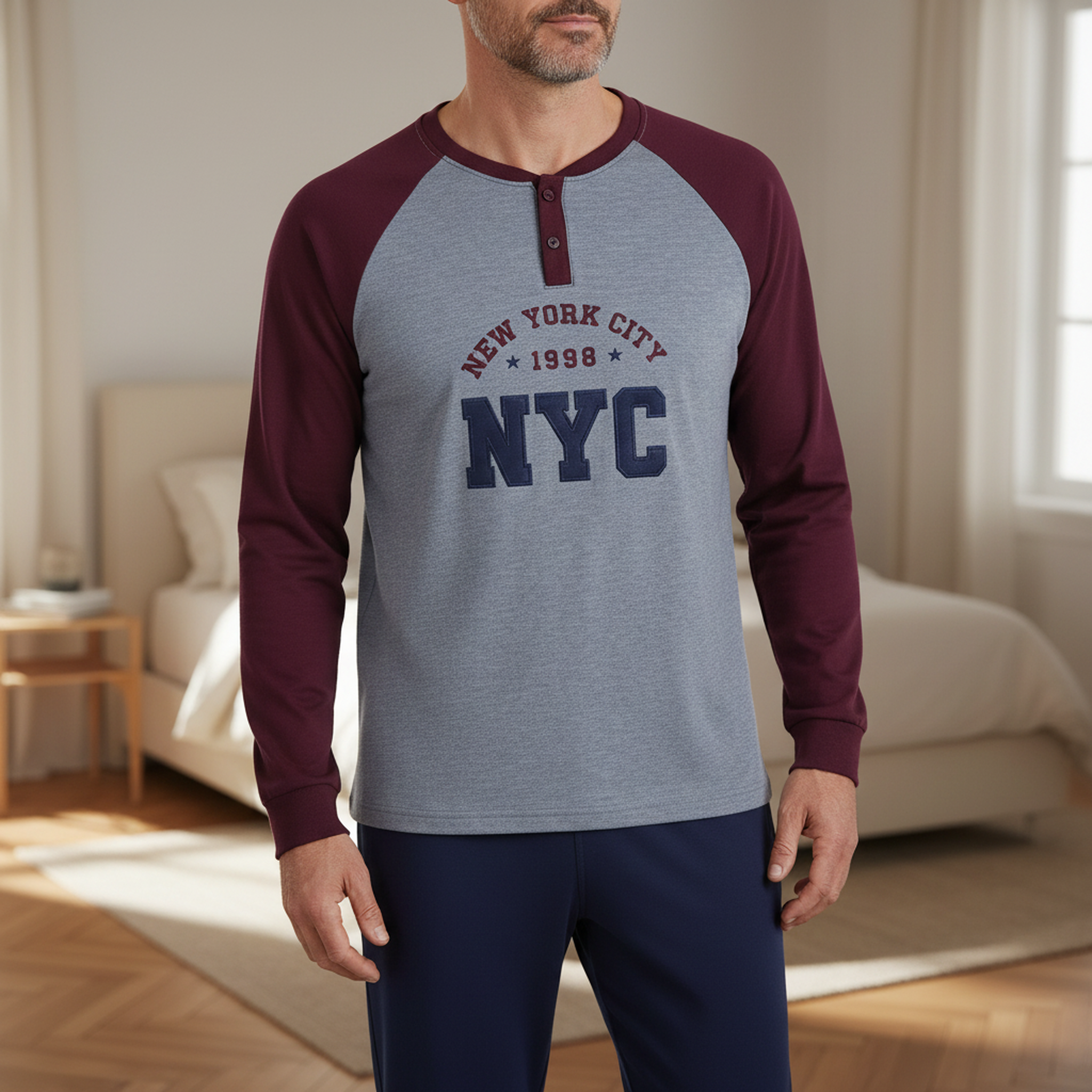 Voir la diapositive 2 : OZABI Ozabi pyjama homme doublé polaire broderie new york city
