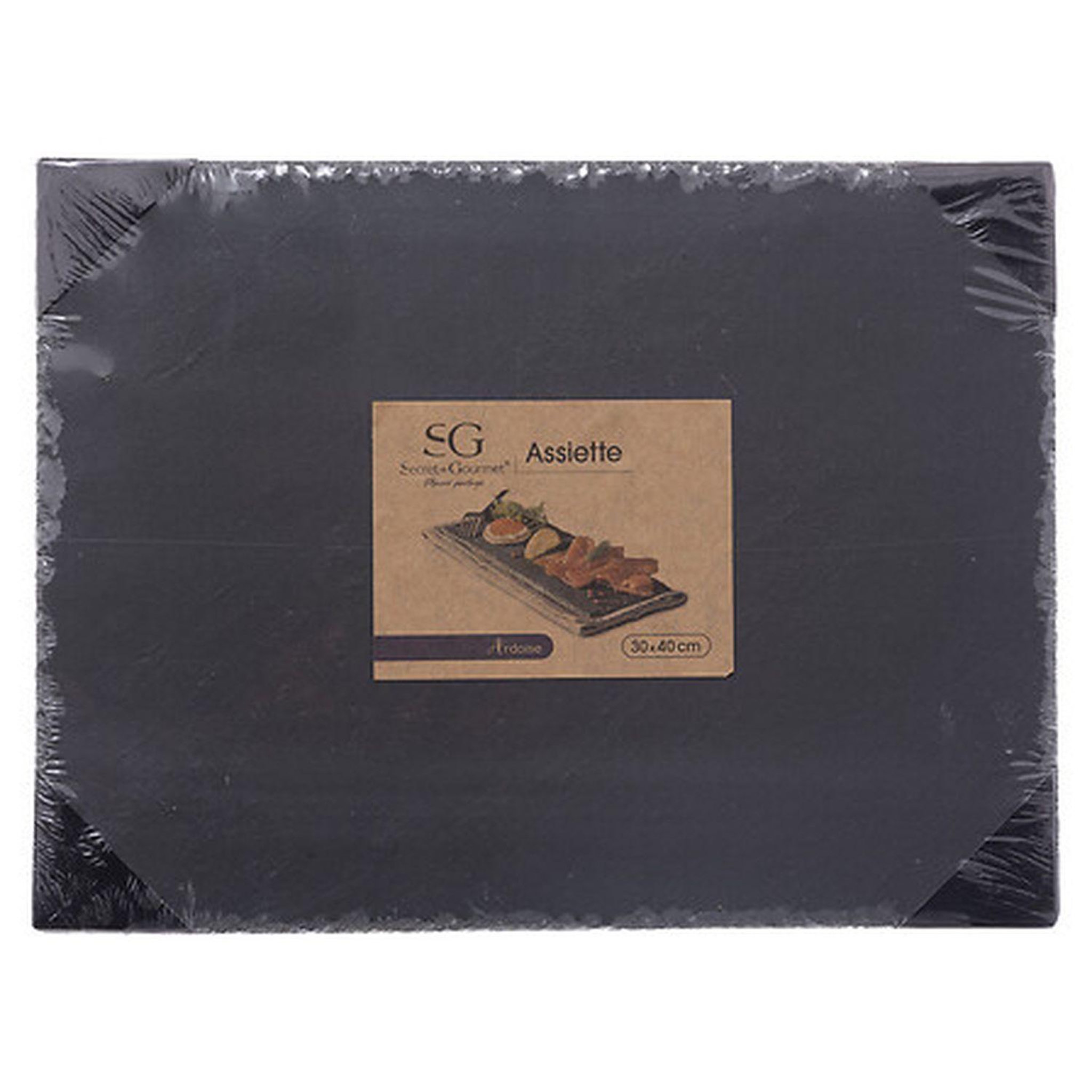Voir la diapositive 5 : TOILINUX Lot de 2 assiettes de présentation en ardoise - 40 x 30 cm - gris foncé