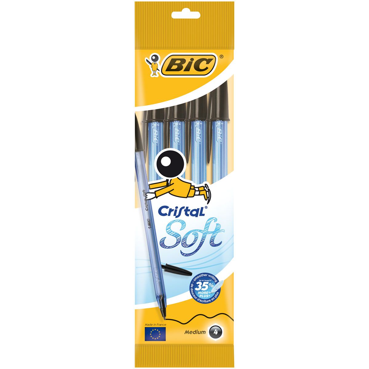 BIC Lot de 4 stylos bille Cristal Soft pointe moyenne - noir