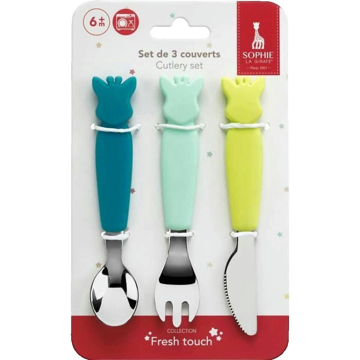 SOPHIE LA GIRAFE Set de couverts Sophie la girafe silicone avec extrémités métalliques