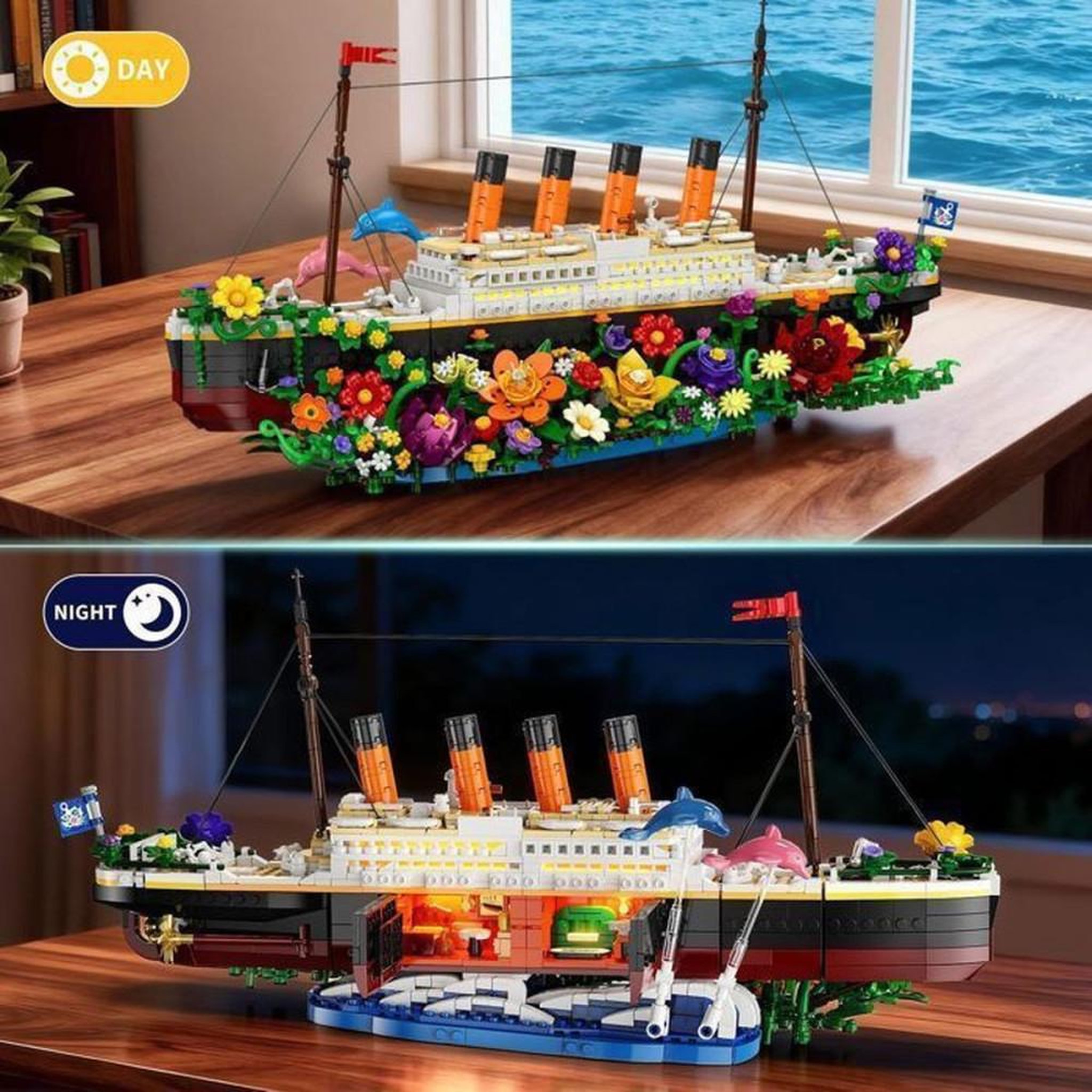 Voir la diapositive 4 : Coffret de construction maquette du Titanic double face 1860 pièces avec LED chaud et hélices arrière rotatives