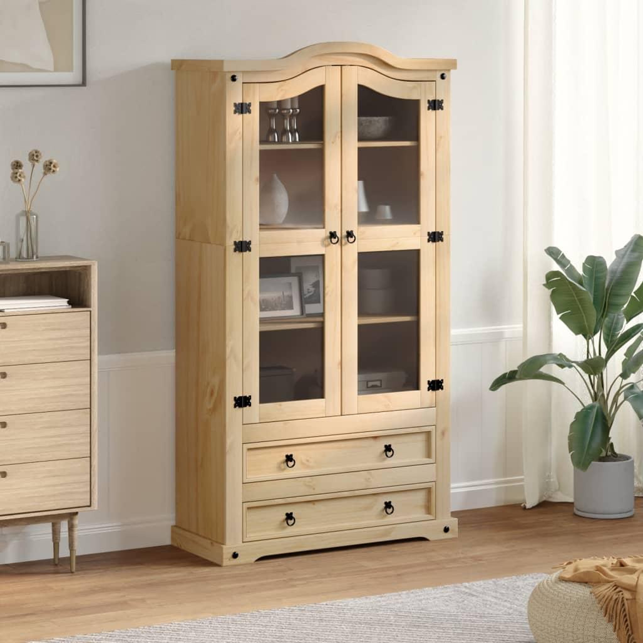 Voir la diapositive 3 : VIDAXL Vitrine en verre  99x43x187 cm bois massif de pin