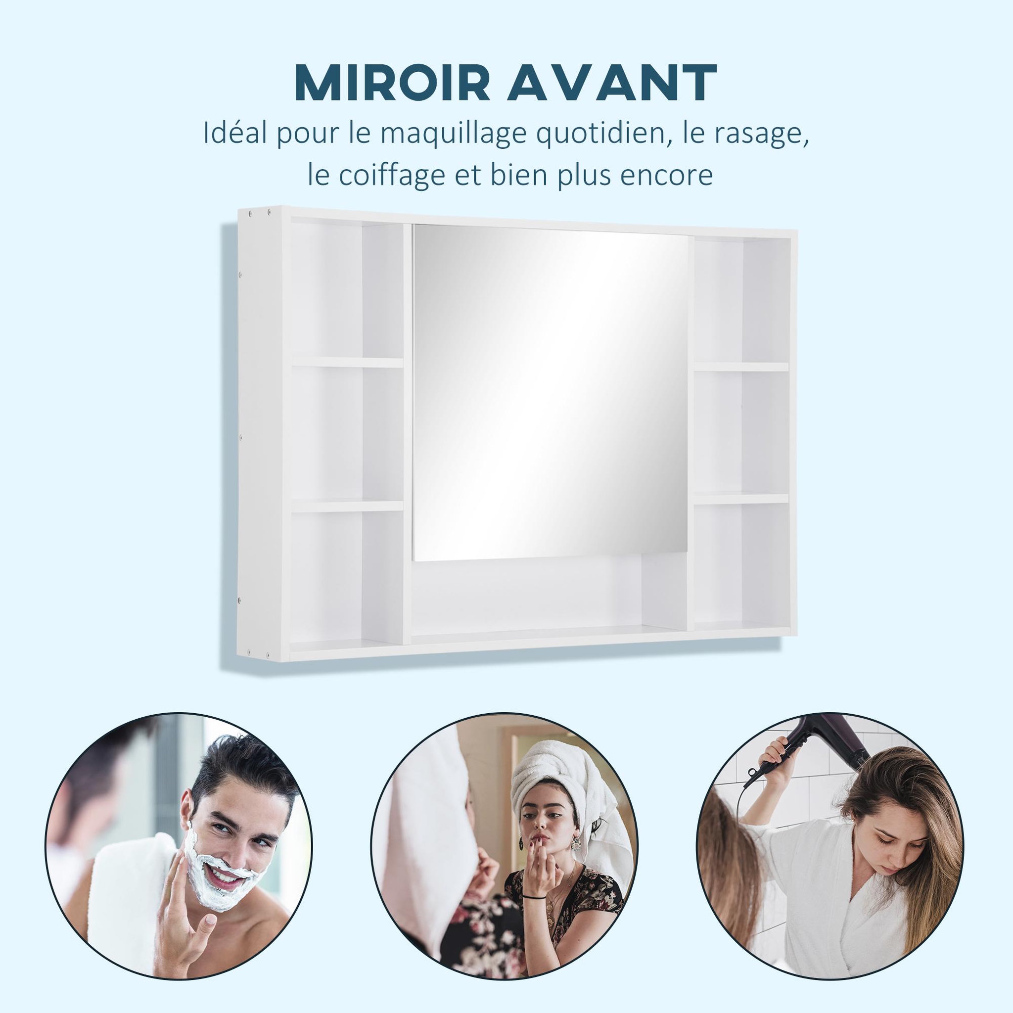 Voir la diapositive 5 : KLEANKIN Armoire murale salle de bain avec miroir - 7 niches, étagère - 100 x 15 x 70 cm - mdf blanc