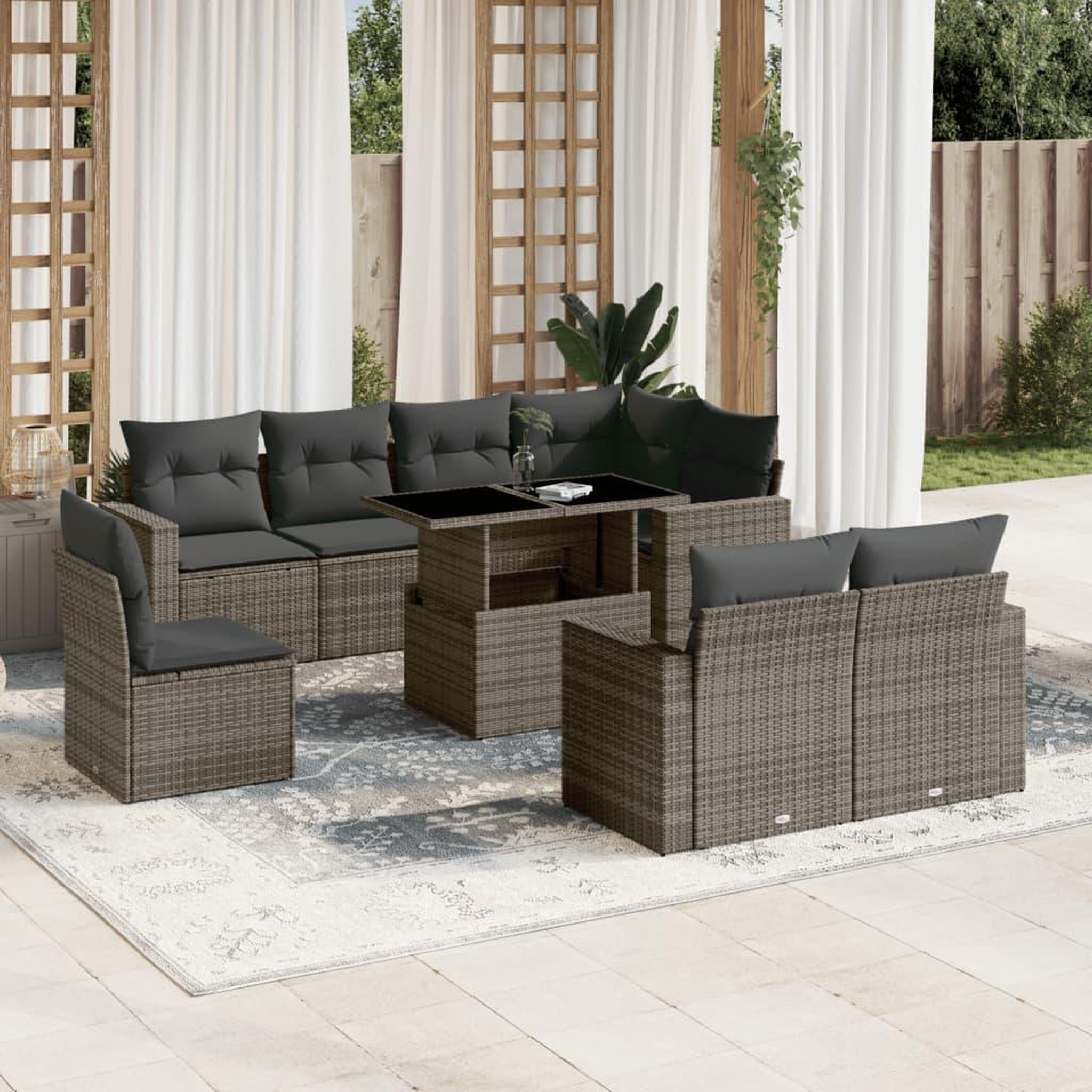 VIDAXL Salon de jardin 9 pcs avec coussins gris resine tressee