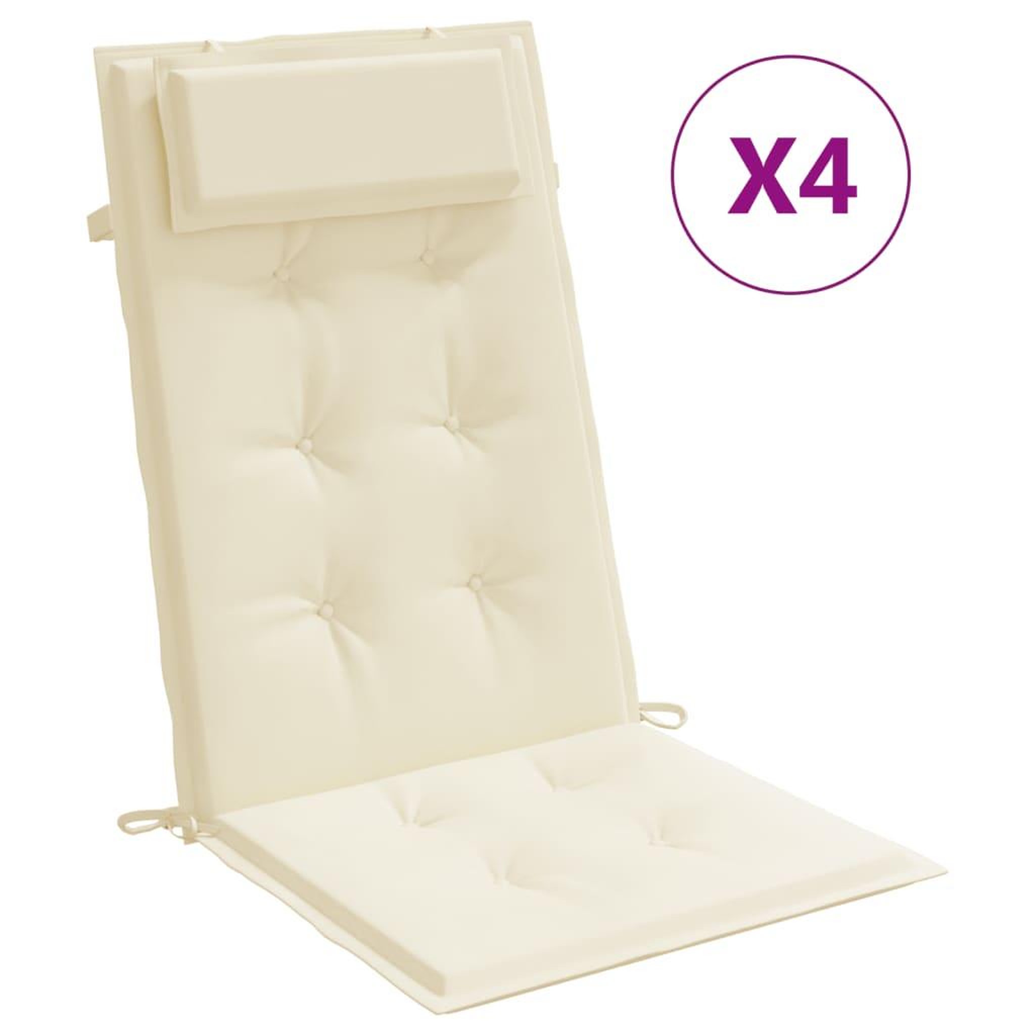 Voir la diapositive 2 : VIDAXL Coussins de chaise a dossier haut lot de 4 creme tissu oxford