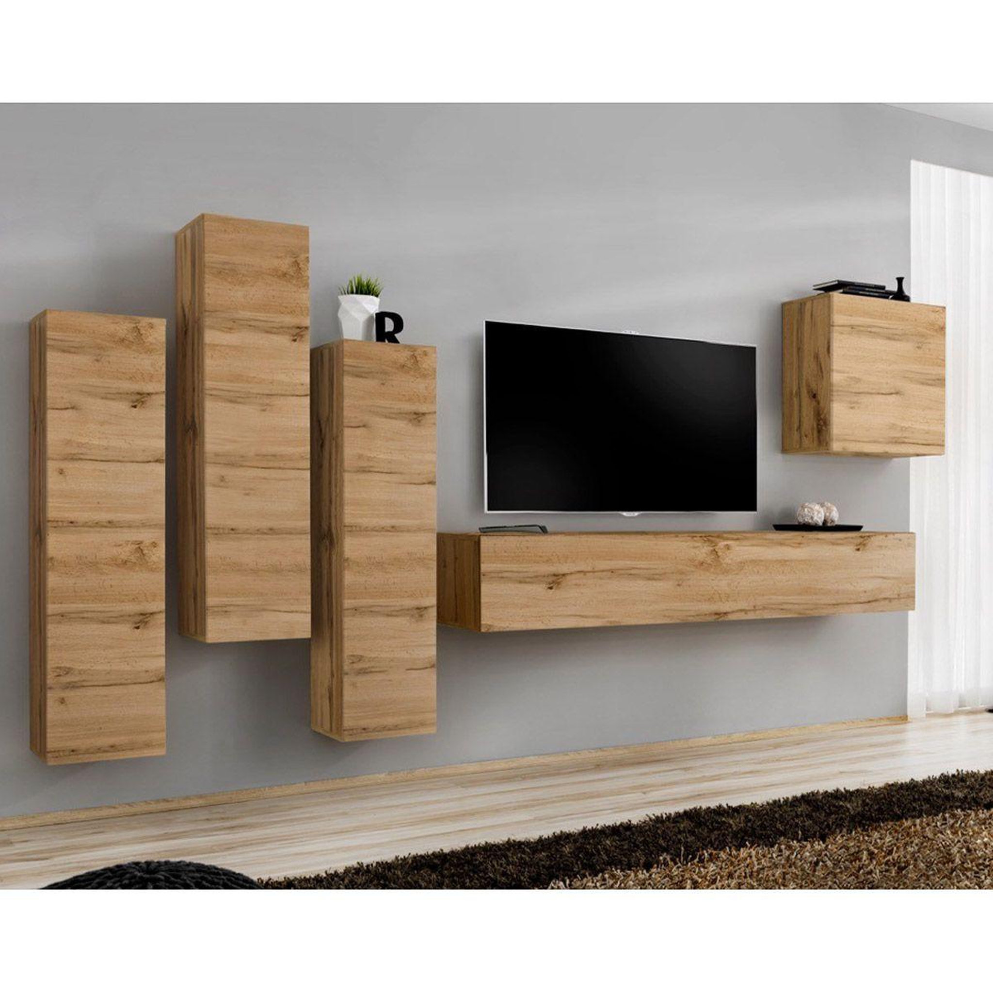 Paris Prix Meuble tv mural design  switch iii  330cm naturel