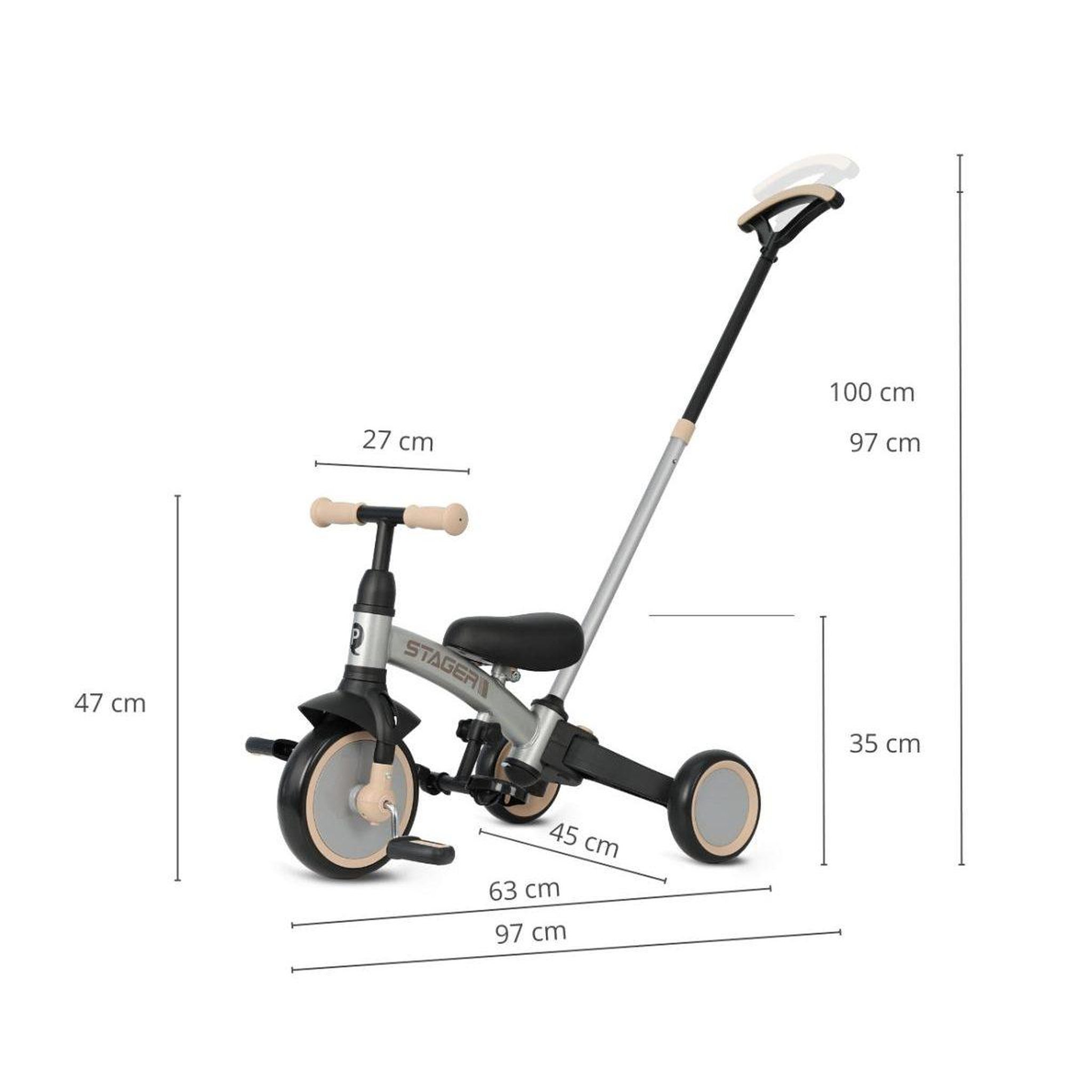 Voir la diapositive 3 : QPLAY Tricycle  stager 3-en-1 argent