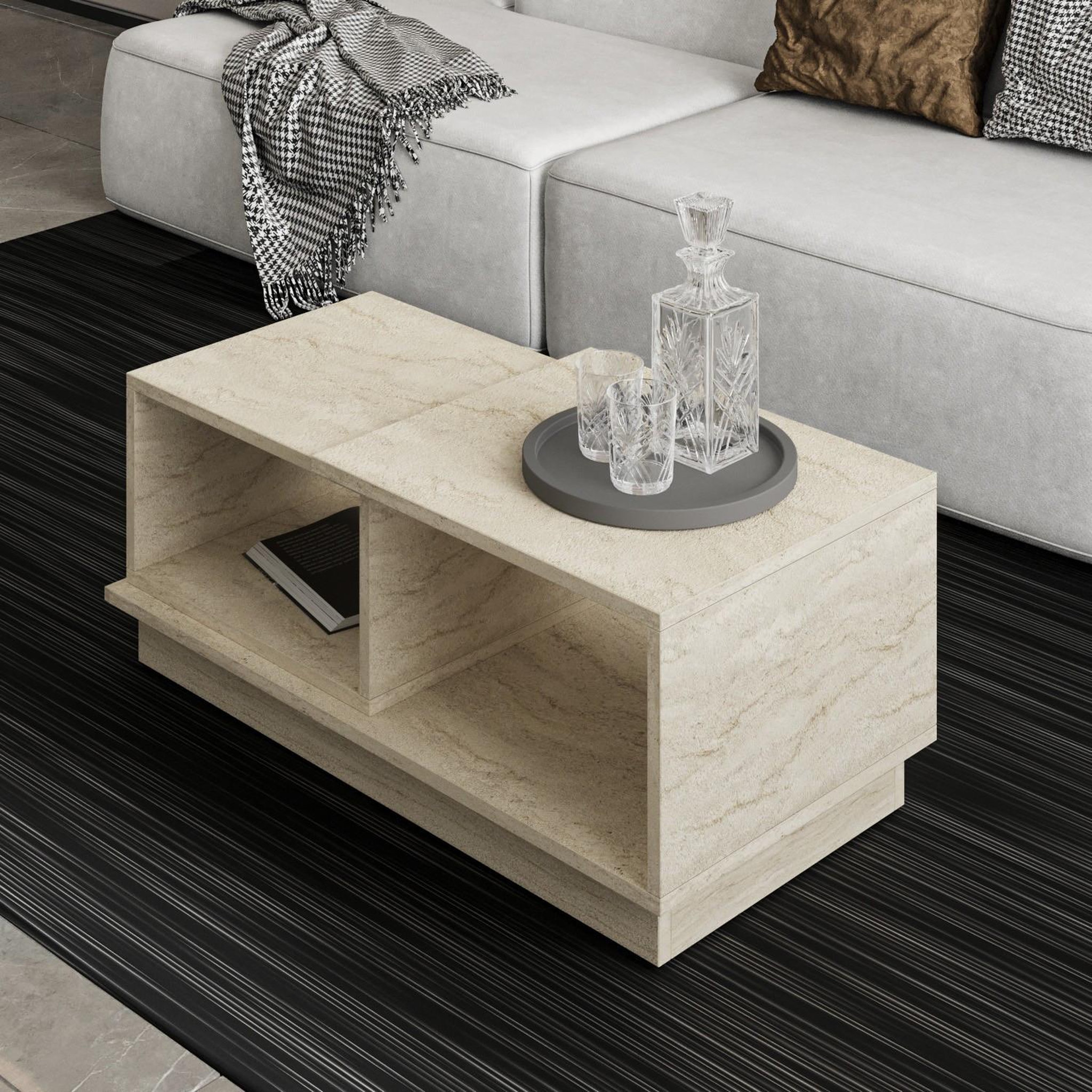 Voir la diapositive 4 : Habitat et Jardin Table basse en bois  Consept  - 90 x 45 x 36 cm - Travertin