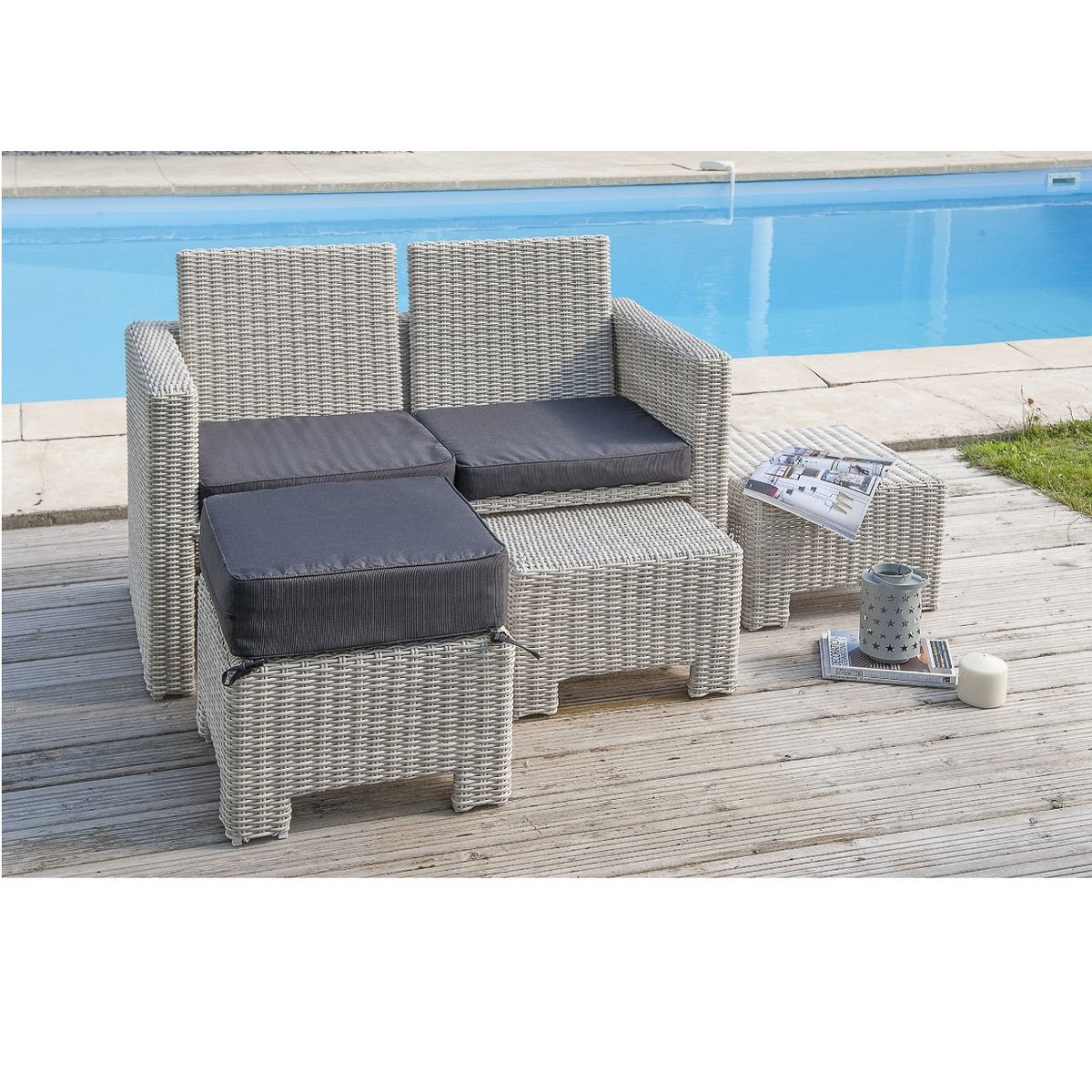 DCB GARDEN Salon de jardin encastrable - 8 places - Aluminium - gris crème - OCEANE