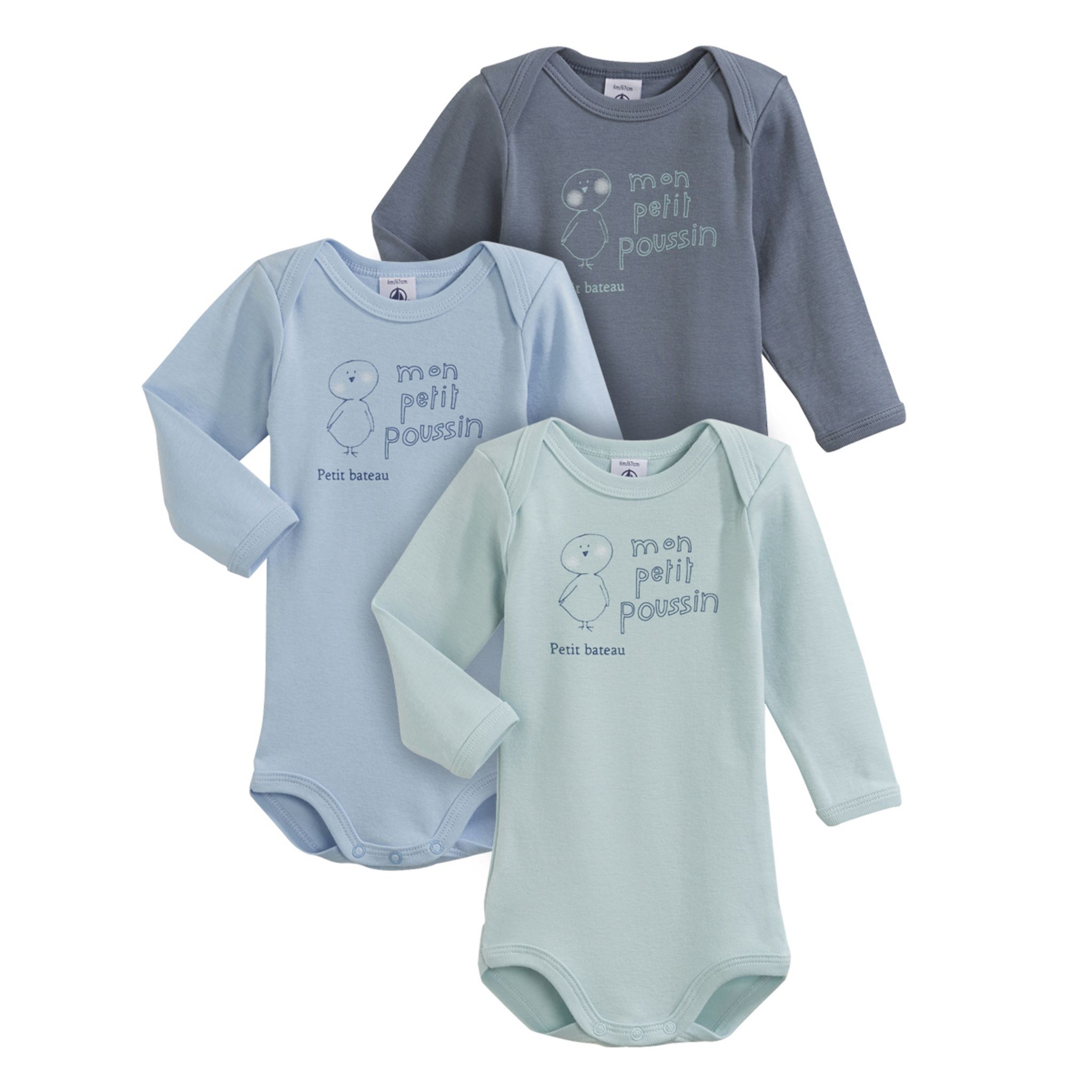 Lot De 3 Bodies Bébé Manches Longues - Coton Doux, Messages, Encollure Américaine - Petit Bateau