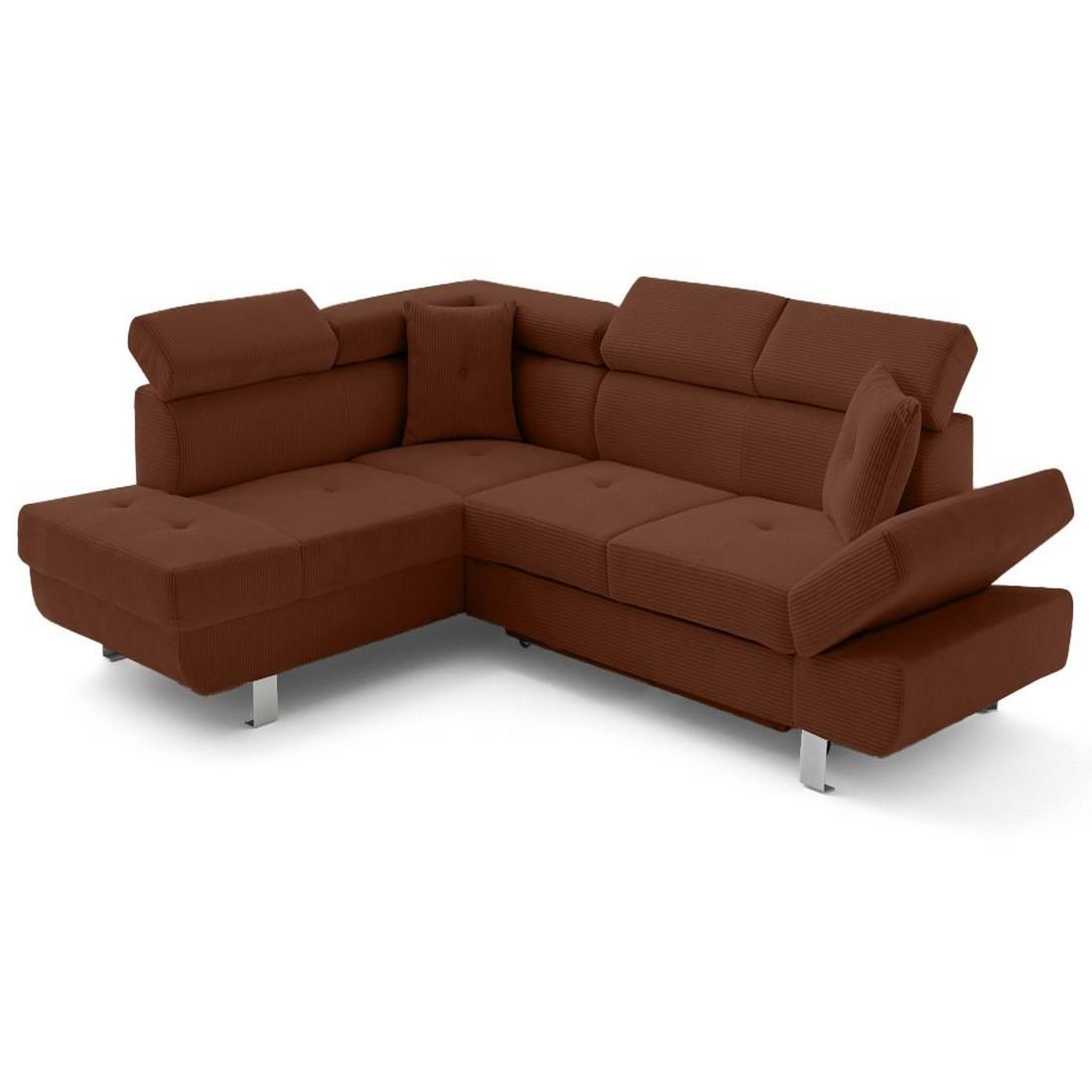 Voir la diapositive 2 : BEST MOBILIER Lisbona - canapé d'angle gauche 5 places convertible avec têtières en velours côtelé