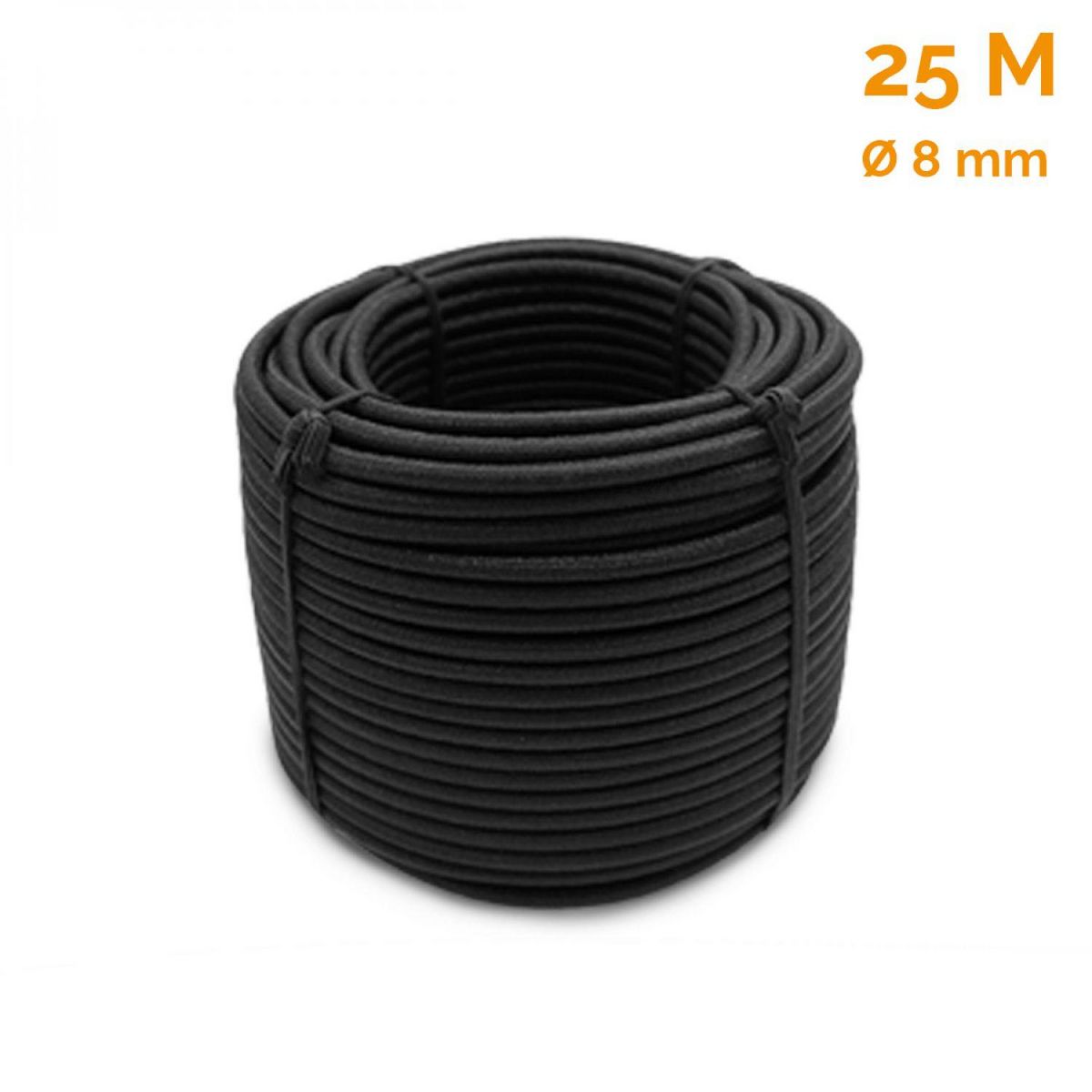 LINXOR Bobine, rouleau de tendeur élastique - 25 mètres x 8 mm - Noir