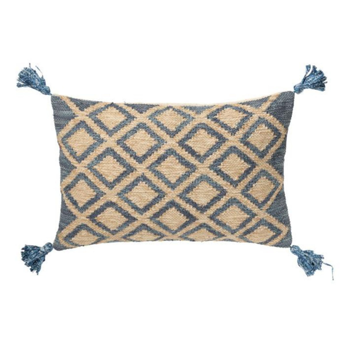 Paris Prix Coussin Déco en Jute  Losanges  40x60cm Naturel & Bleu