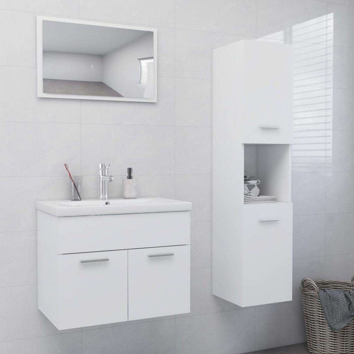 VIDAXL Ensemble de meubles de salle de bain blanc bois d'ingenierie