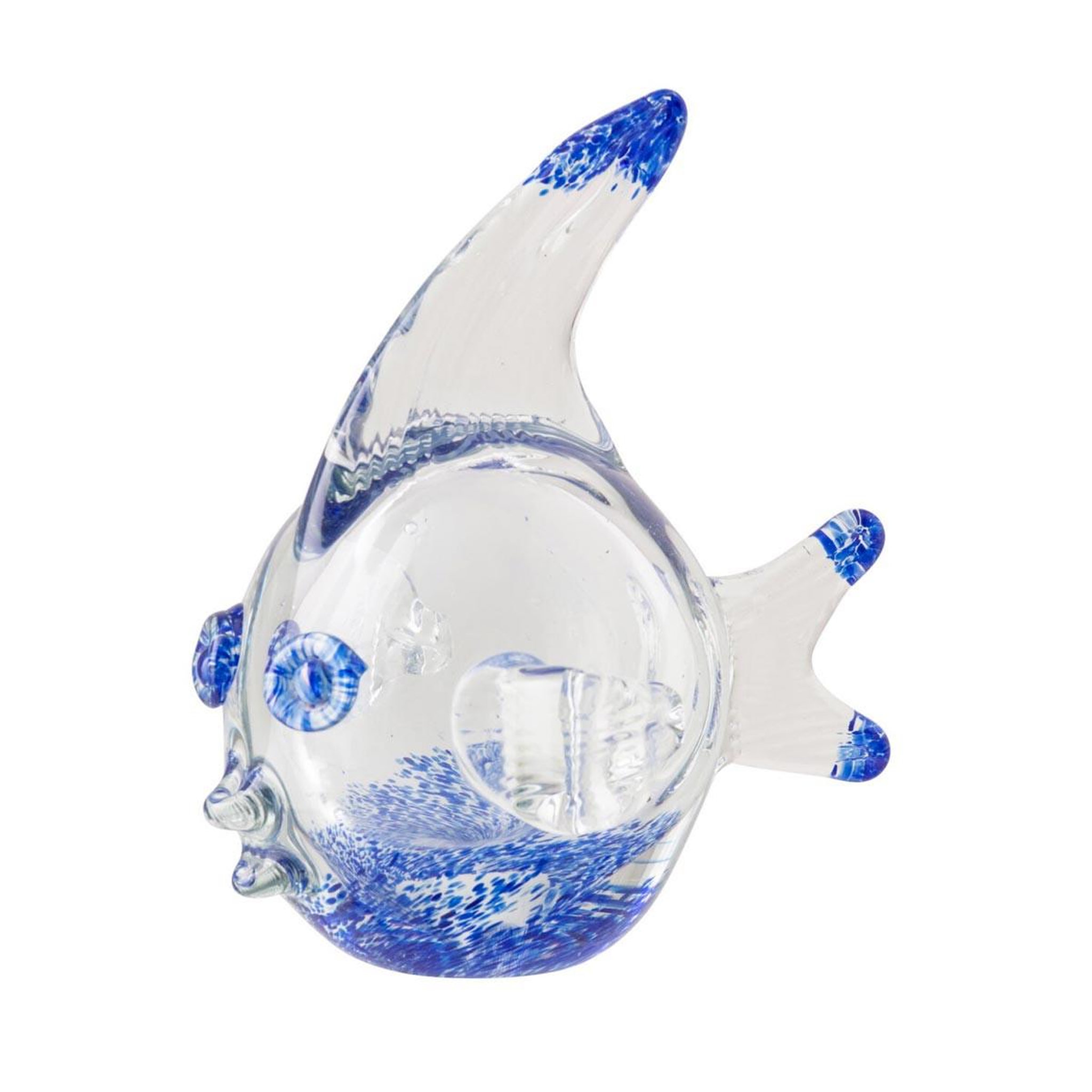 J-LINE Presse-papier poisson-ange en verre  océan  15cm bleu