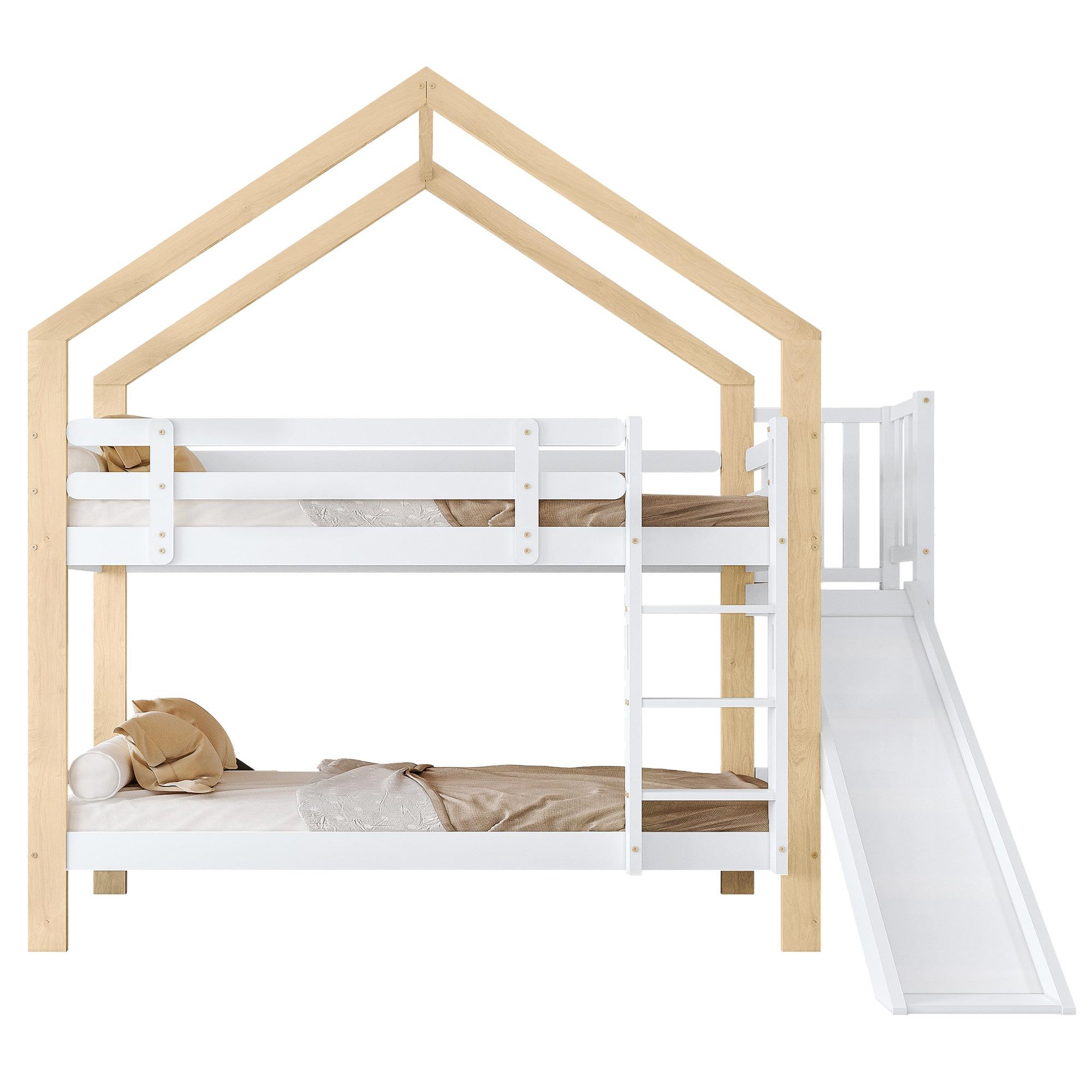 MERAX Lit superposé 90x200cm bois et mdf coloris blanc+naturel