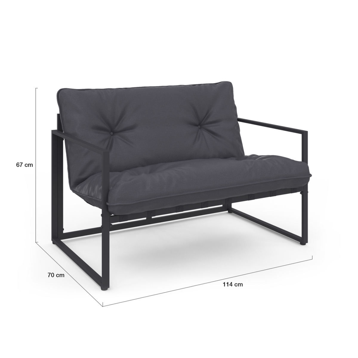 ID MARKET Salon de jardin bas NAIROBI 4 places en acier gris anthracite