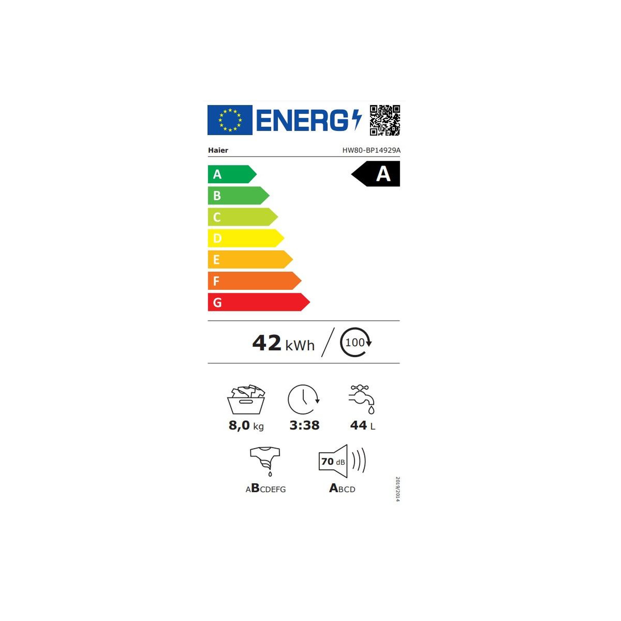 Voir la diapositive 2 : HAIER Lave-linge frontal 8kg 1400 tours/min - hw80bp14929as