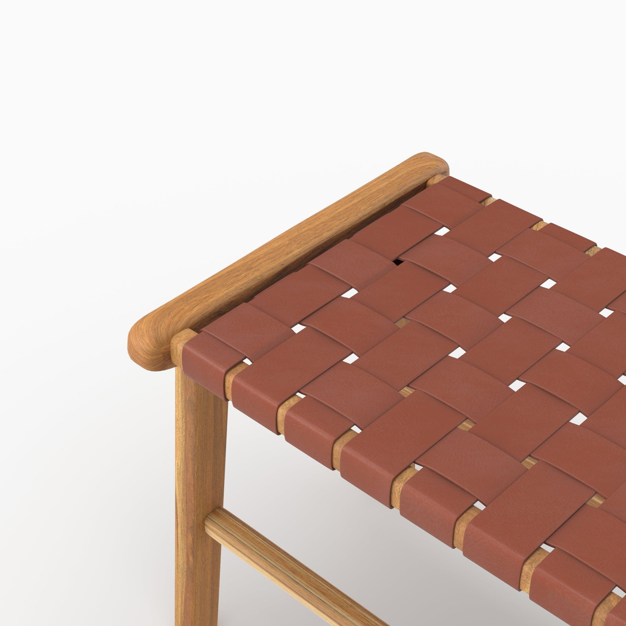 Voir la diapositive 6 : MAISON PAVANE Banc 120 cm en cuir tressé marron et bois de teck-kuna