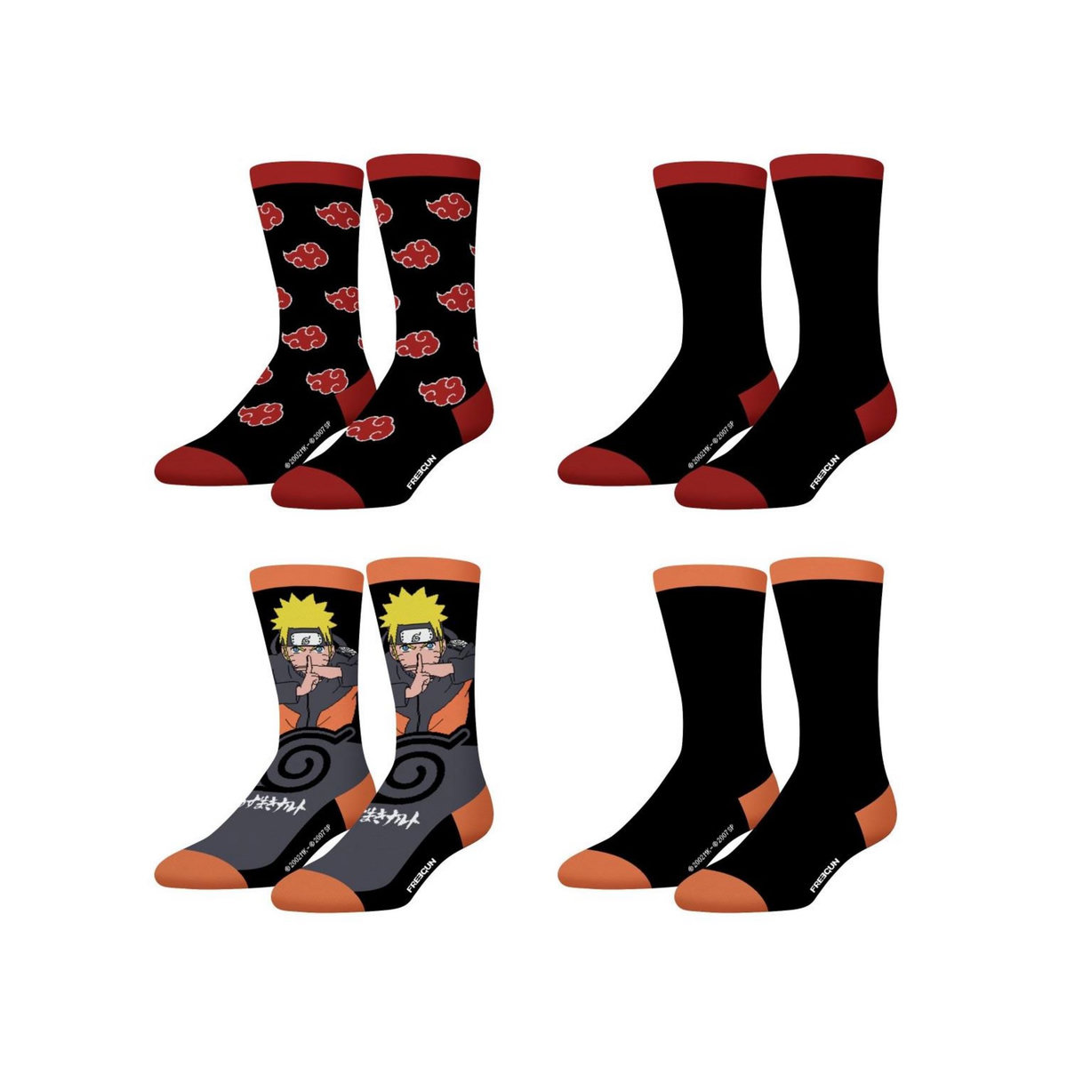 FREEGUN Lot de 4 paires de chaussettes homme Naruto Shippuden