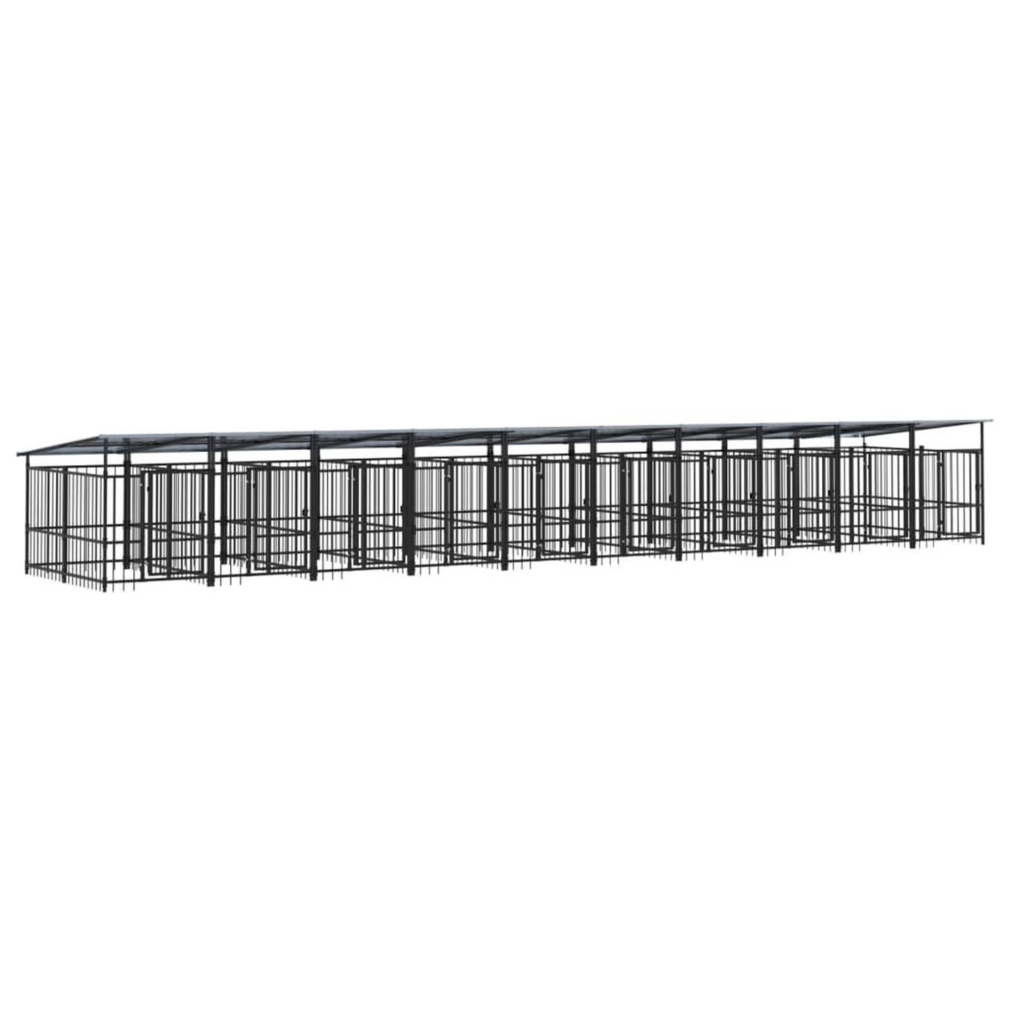 Voir la diapositive 2 : VIDAXL Chenil d'exterieur avec toit pour chiens Acier 18,77 m²