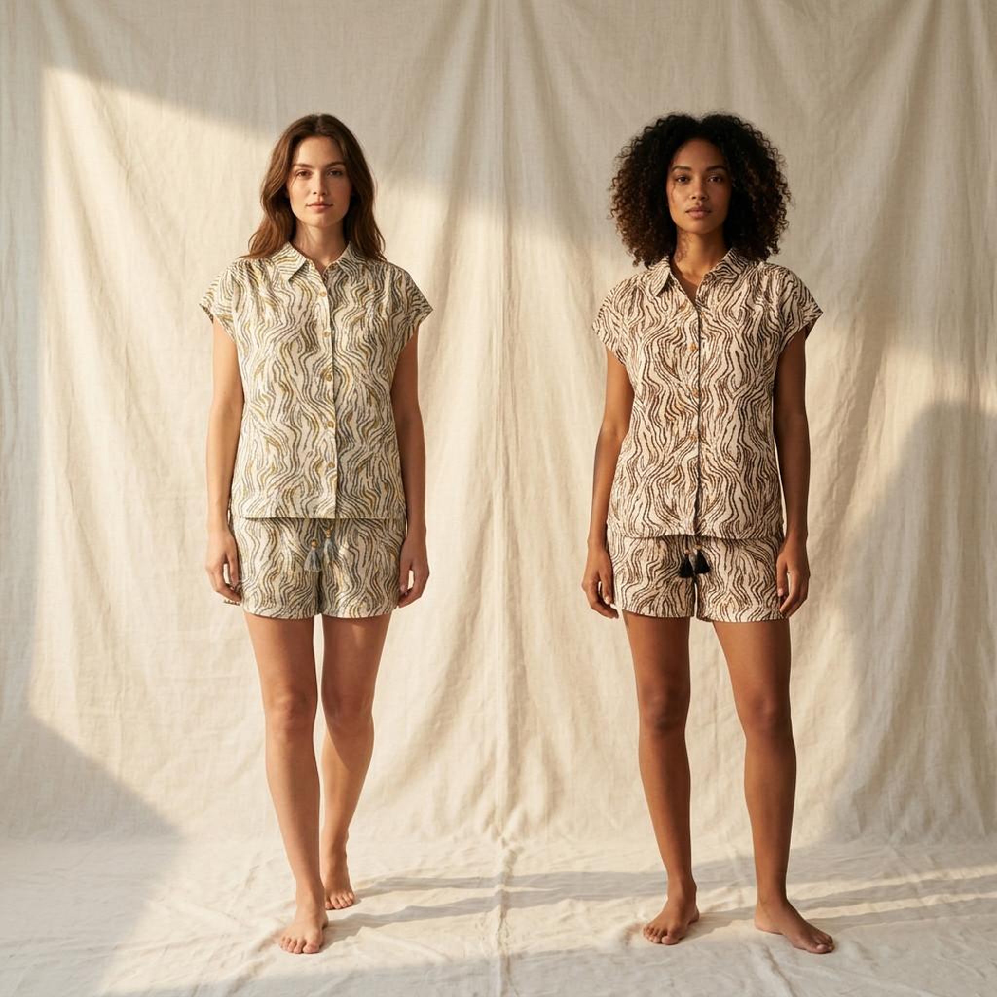 Voir la diapositive 6 : OZABI OZABI Pack 2 Pyjamas Courts Femme, Chemise Boutonnée et Short Imprimé Zébré